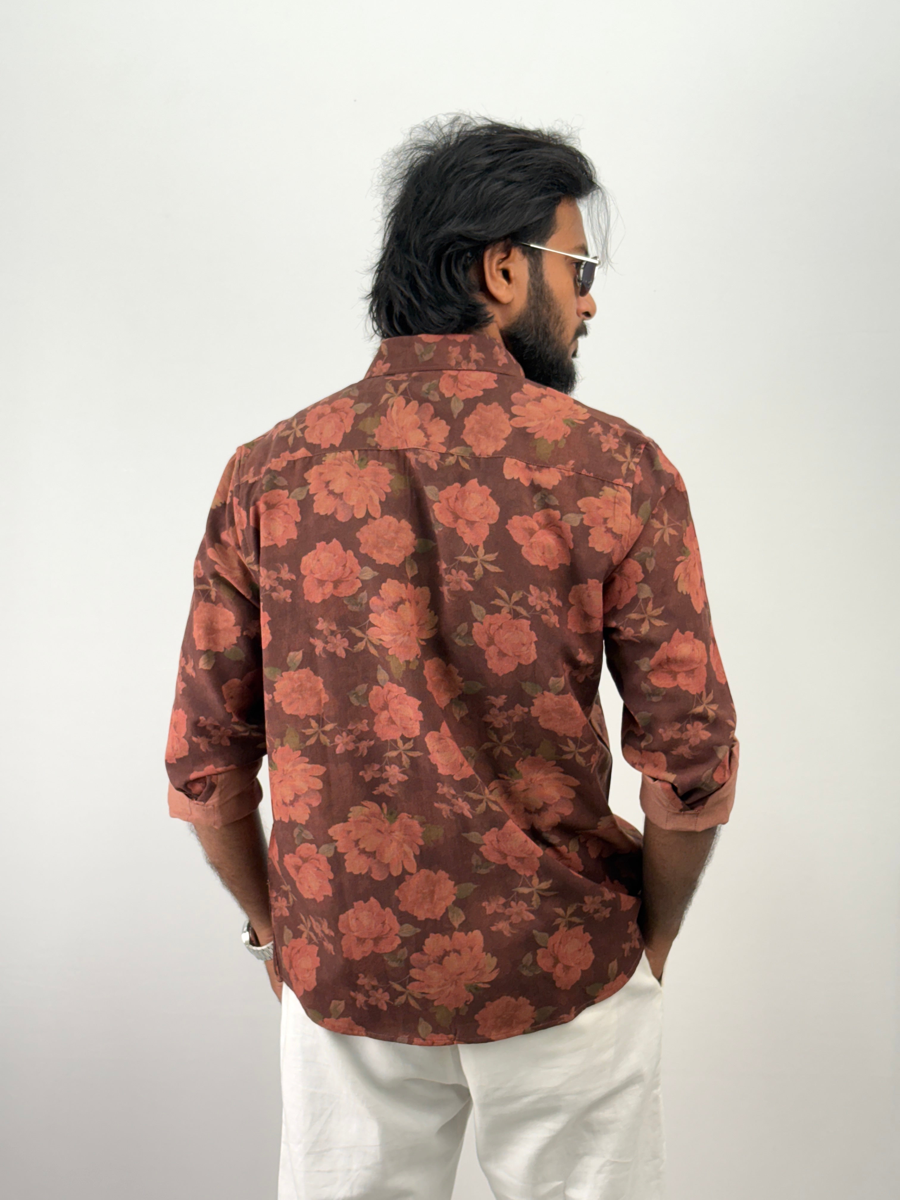 Brown Linen Printed Shirt