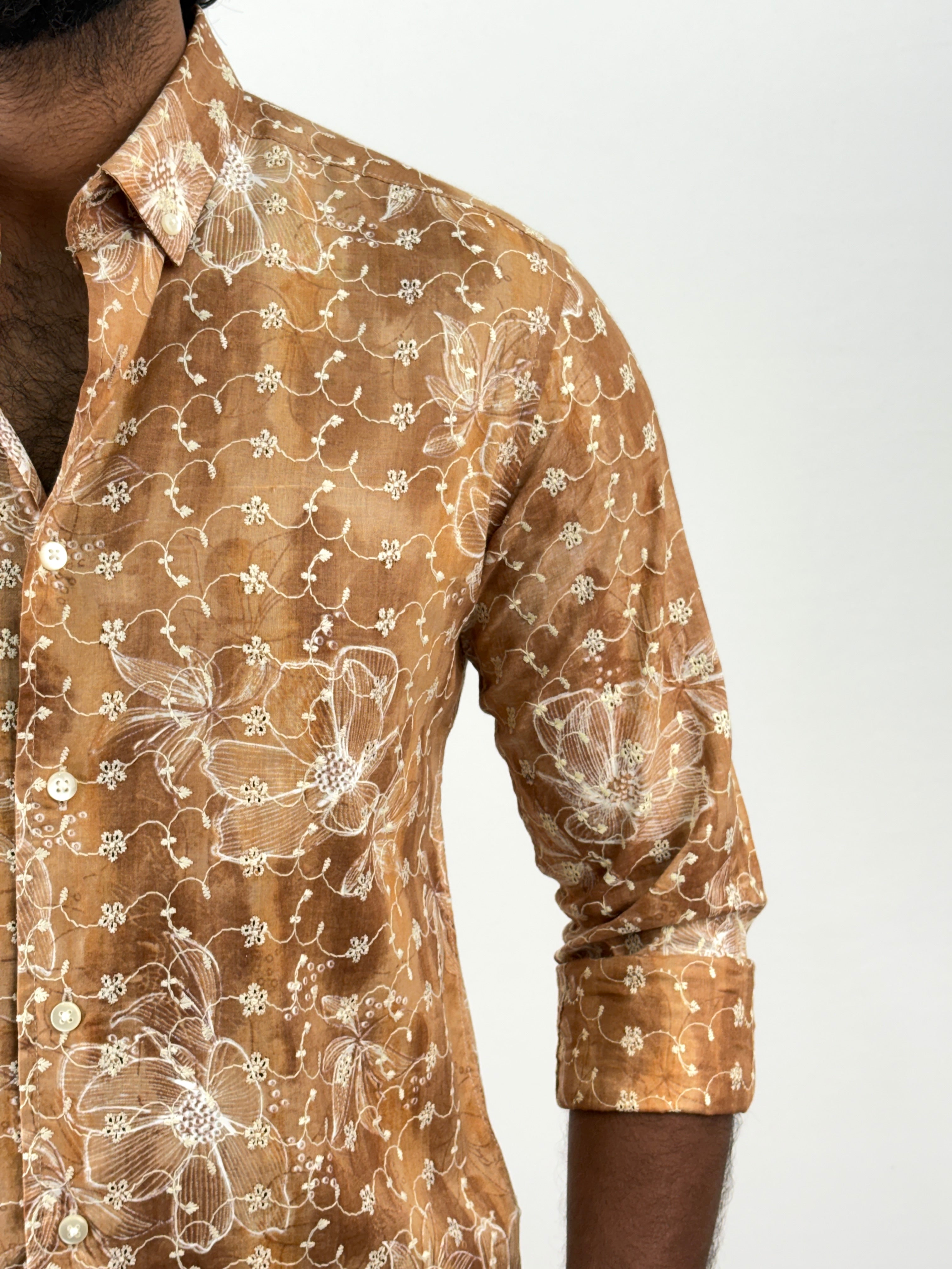Brown Embroidery Printed Shirt