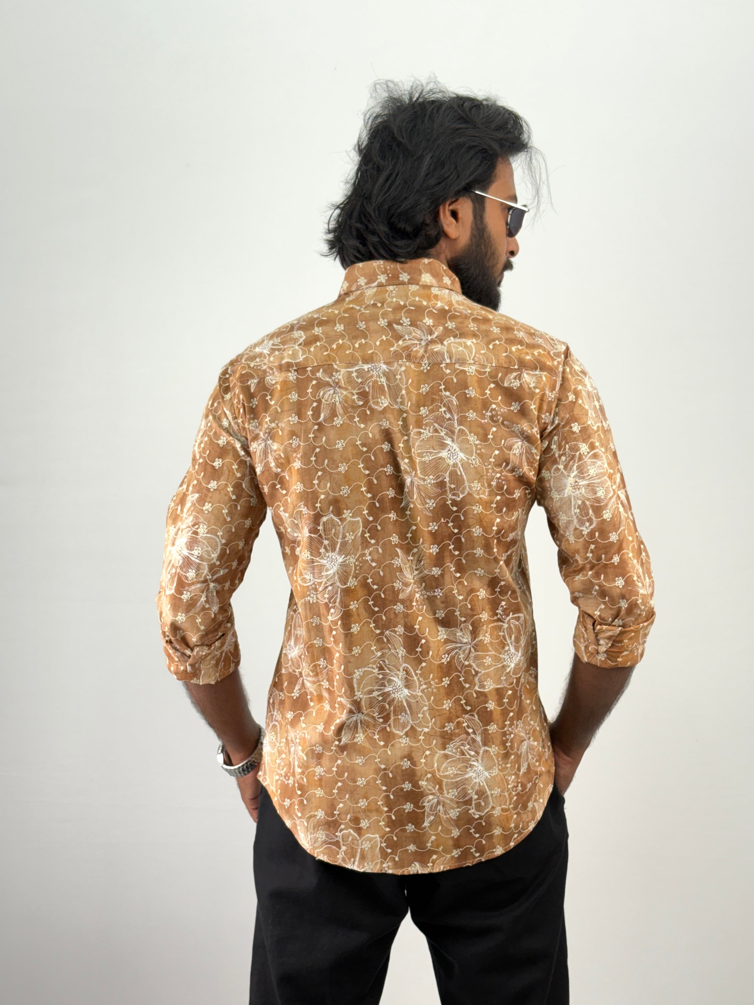 Brown Embroidery Printed Shirt