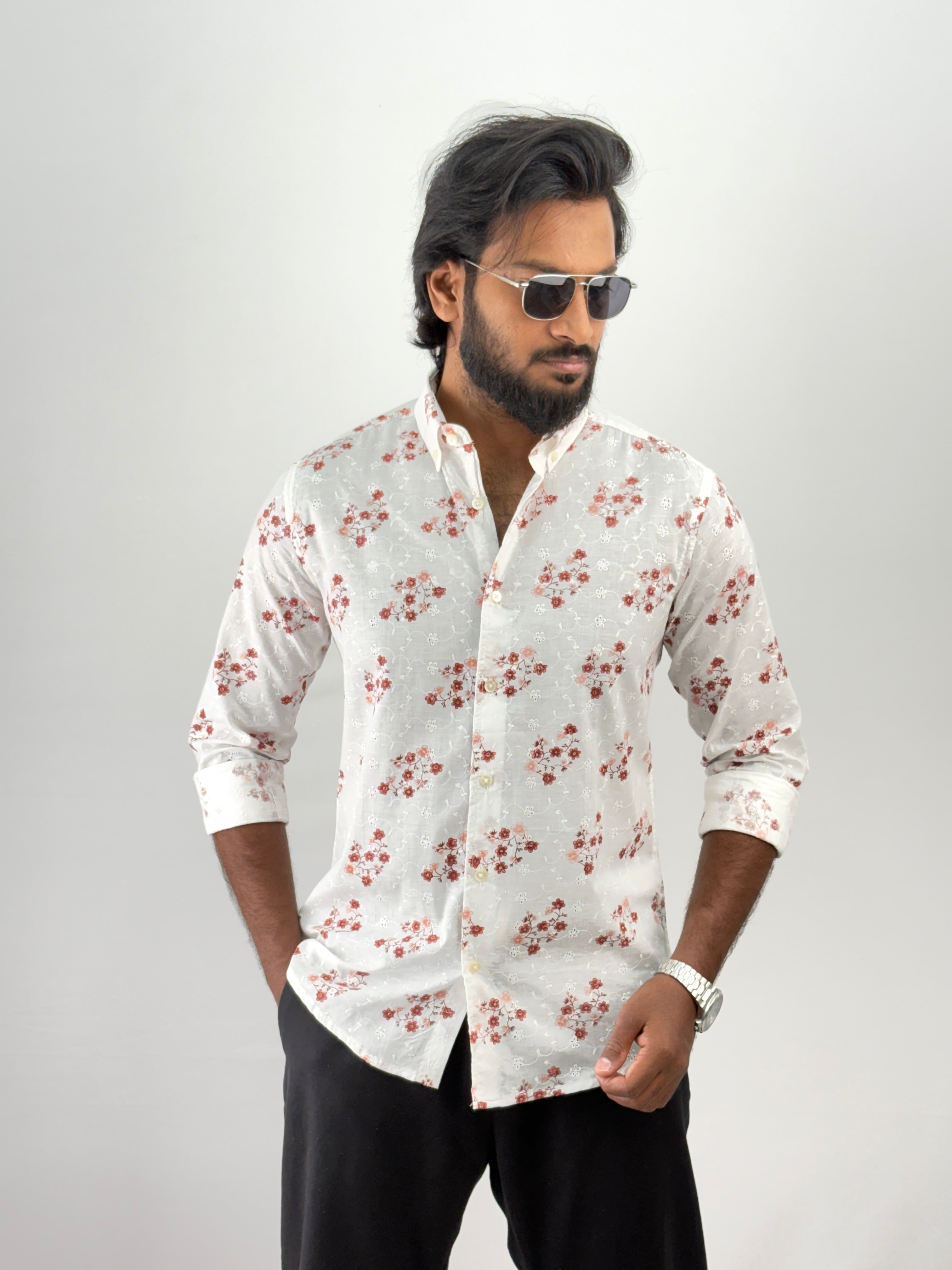 Cherry Embroidery Printed Shirt
