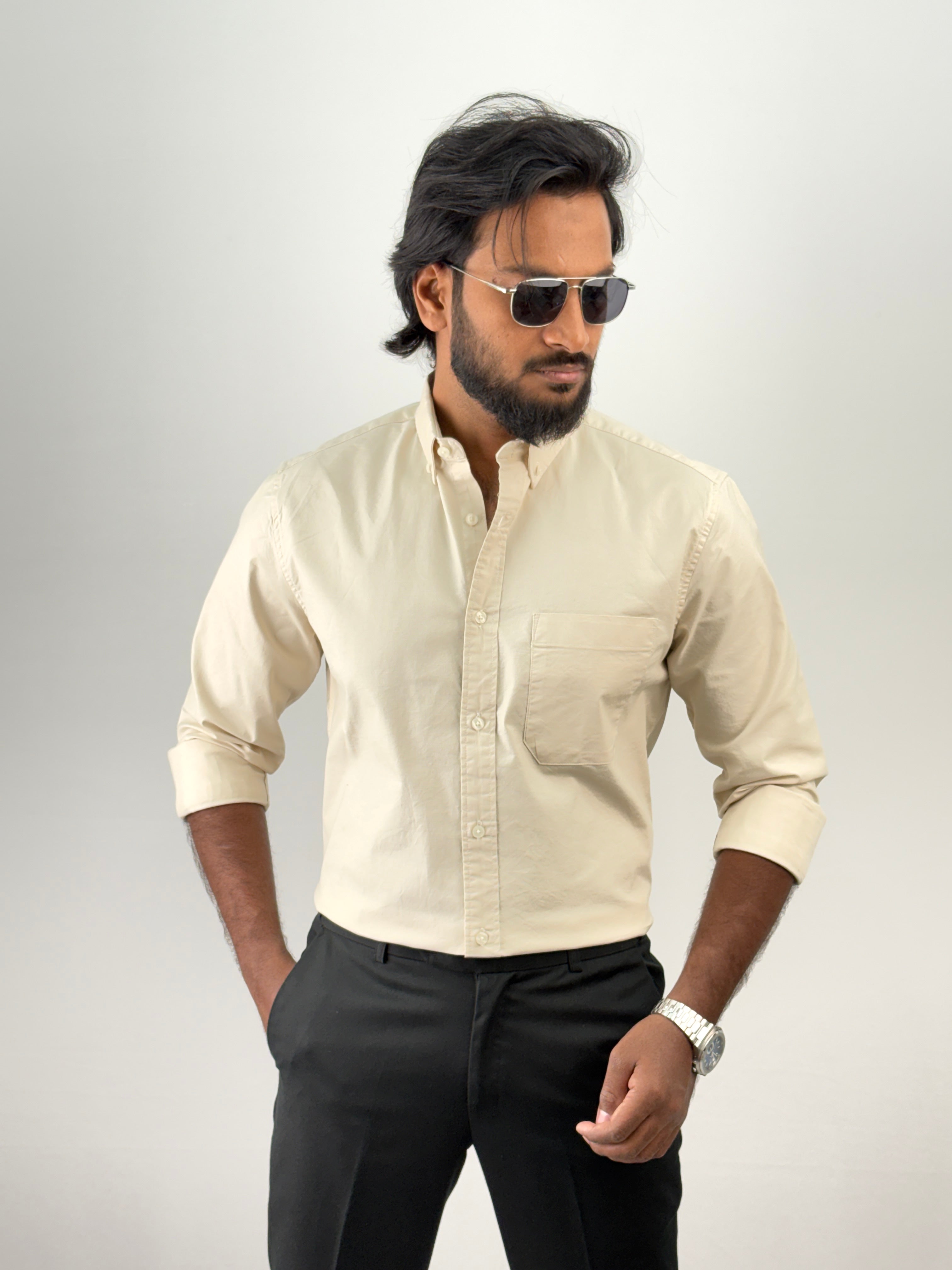 Cream Plain Oxford Shirt 4