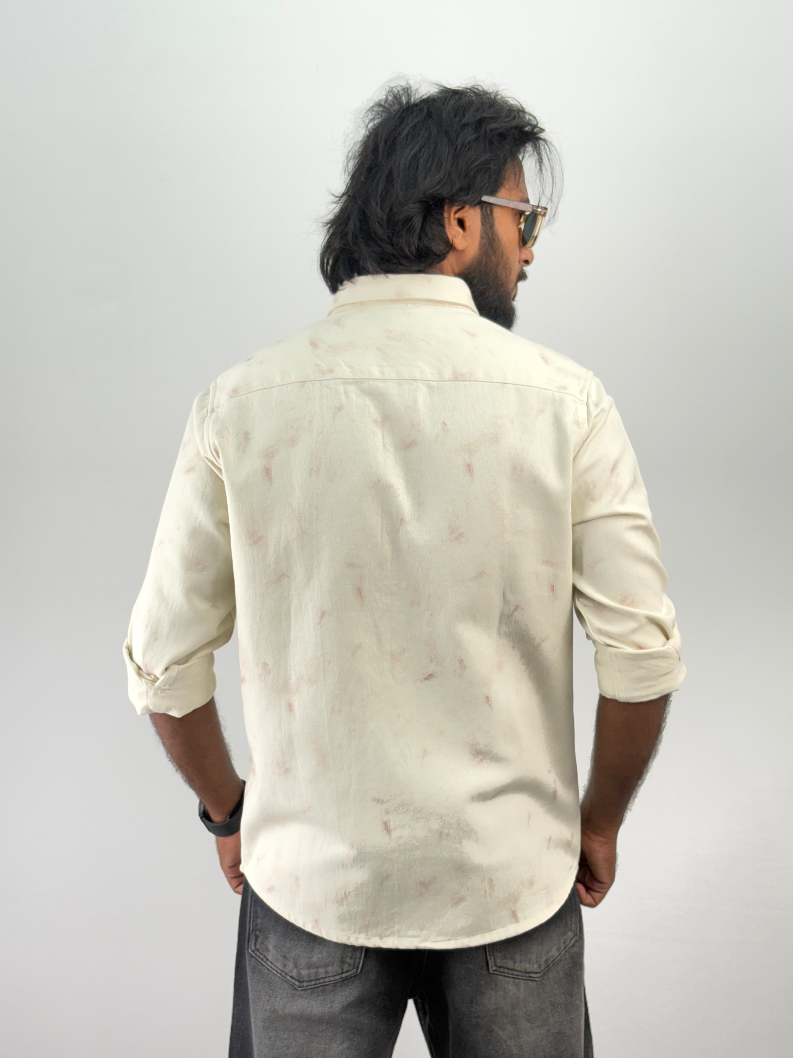 Cream Tie & Dye Denim Shirt