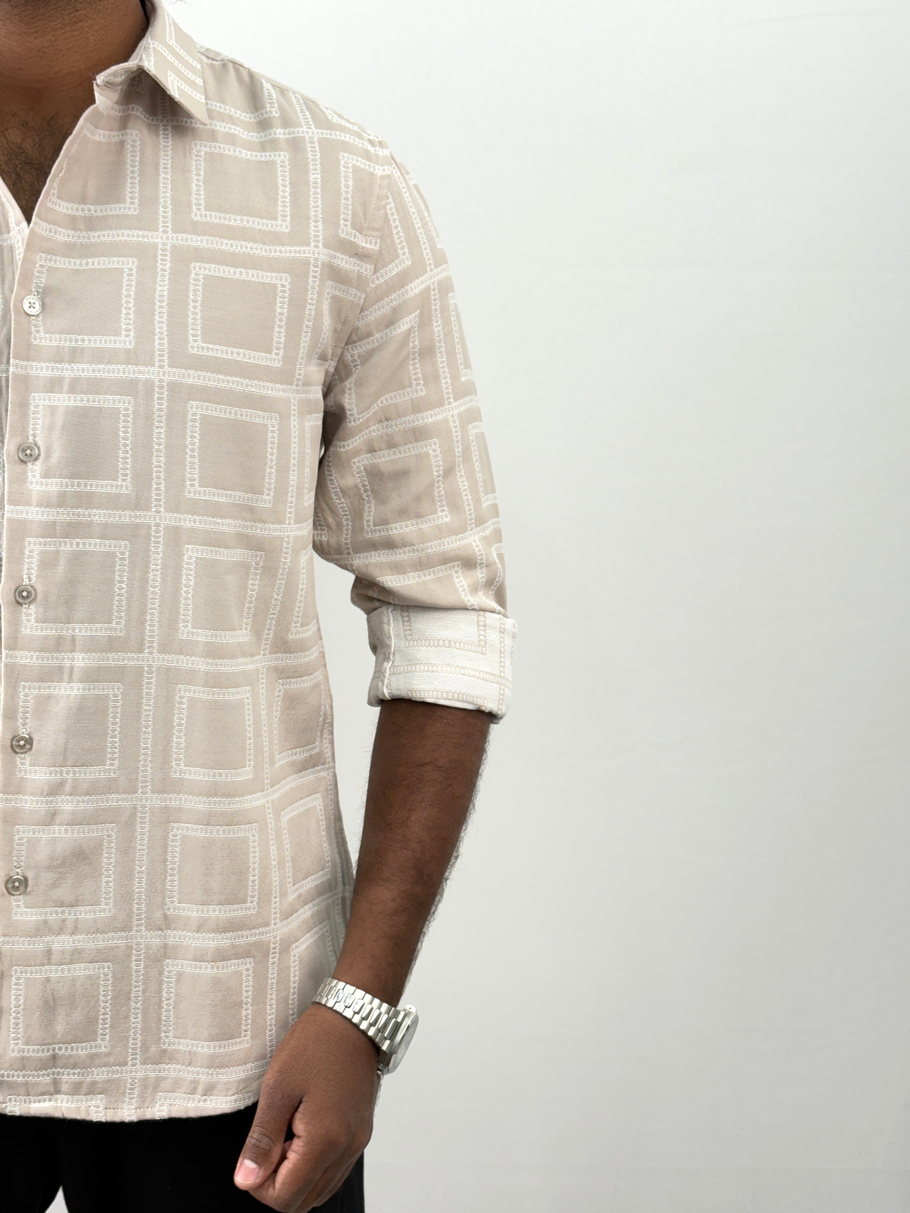 Cream Geometric Jacquard Shirt