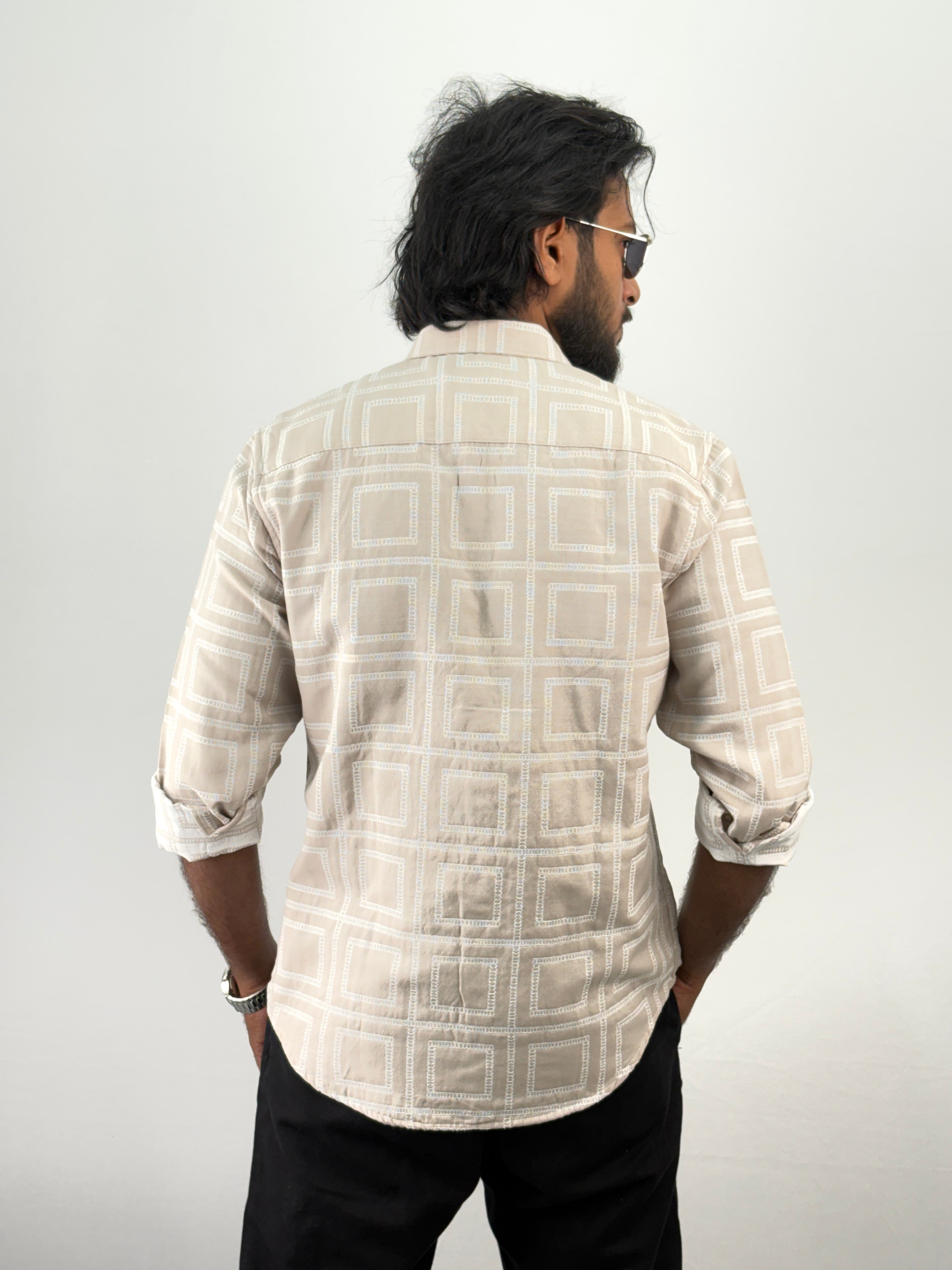 Cream Geometric Jacquard Shirt