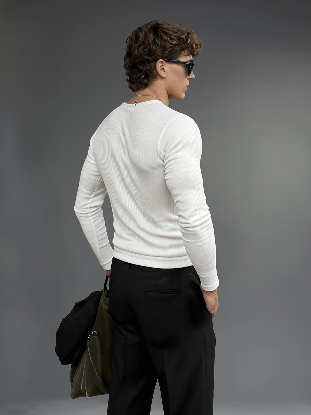 Off-White Ribbed Henley Long Sleeve T-Shirt