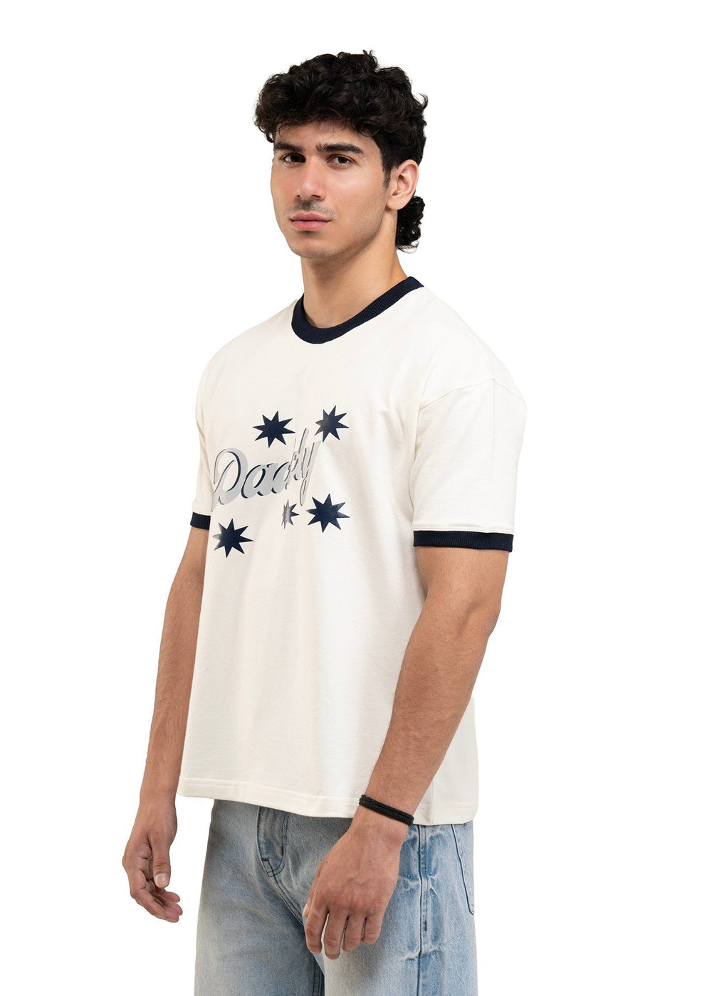 Cream Navy Cropped Ringer T-shirt