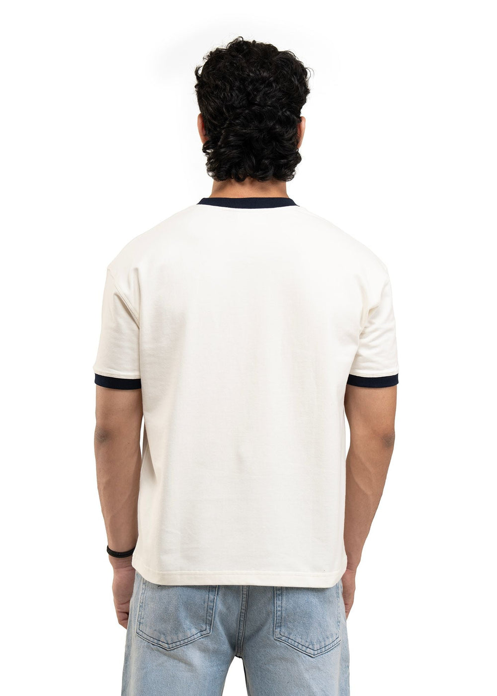 Cream Navy Cropped Ringer T-shirt