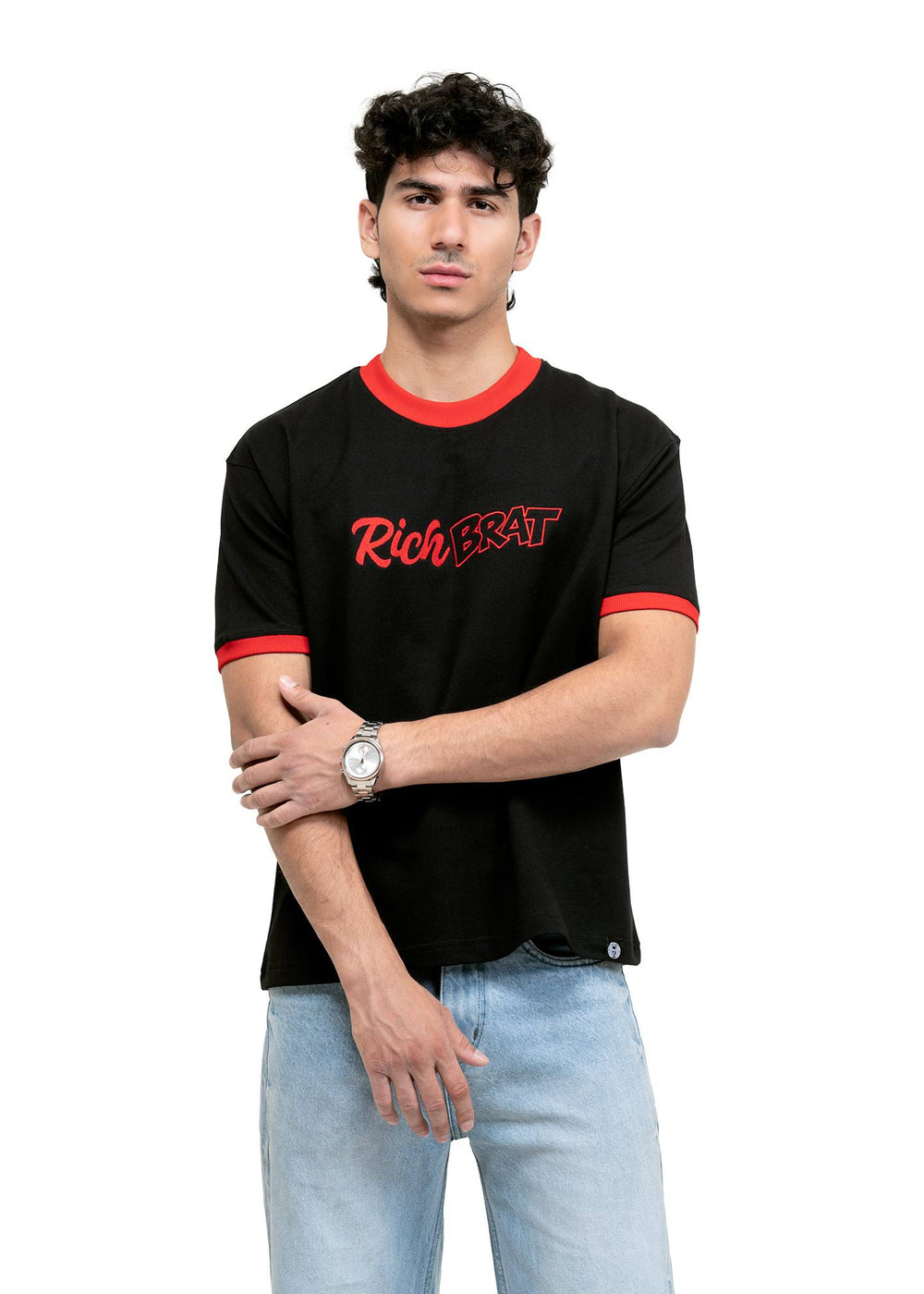 Black Red Cropped Ringer T-shirt