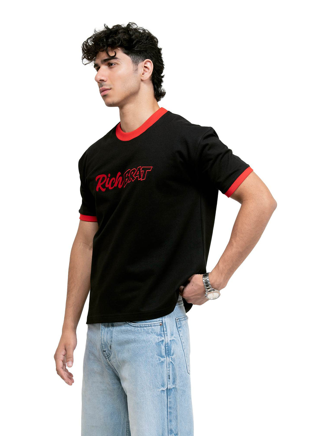 Black Red Cropped Ringer T-shirt