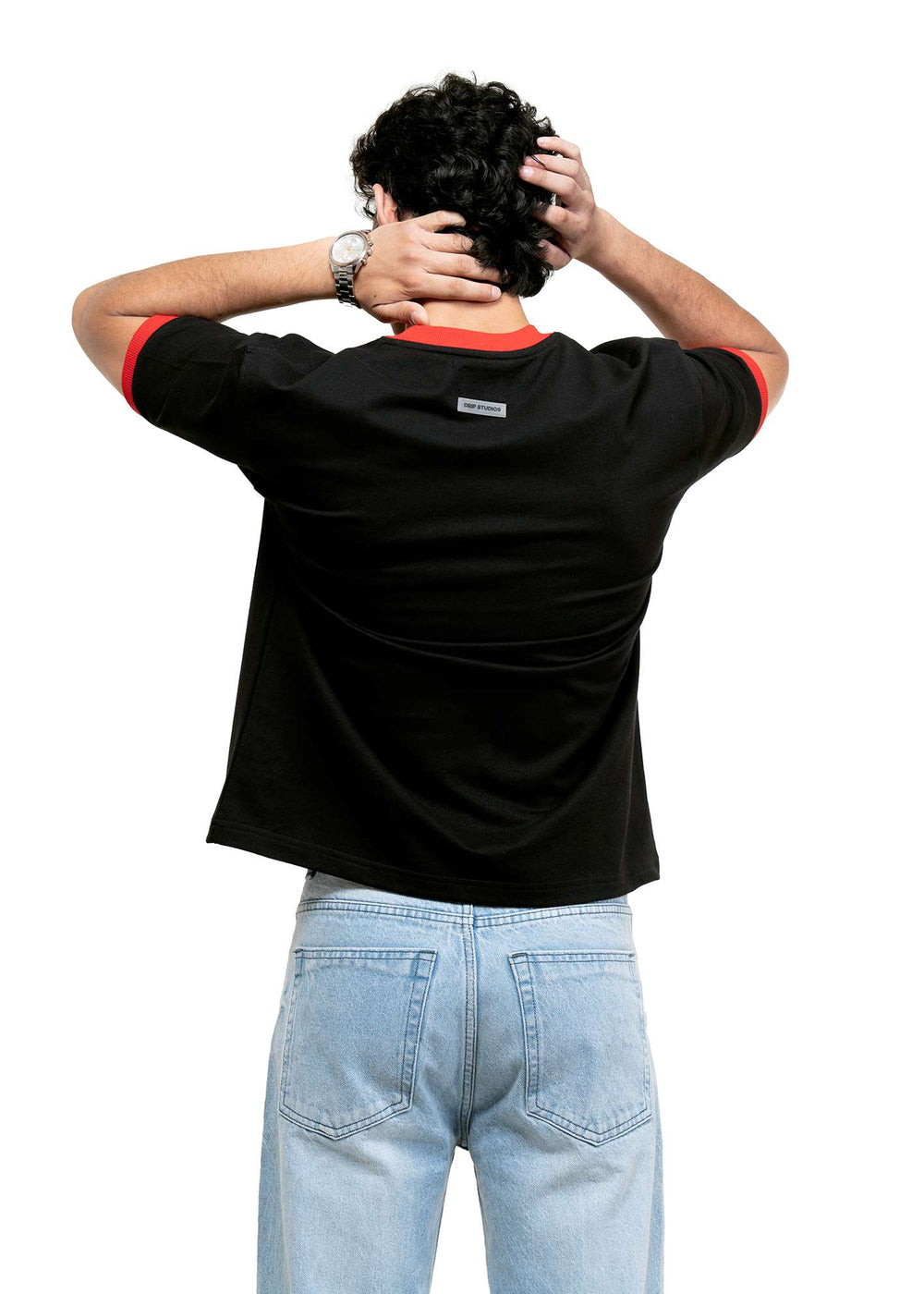Black Red Cropped Ringer T-shirt