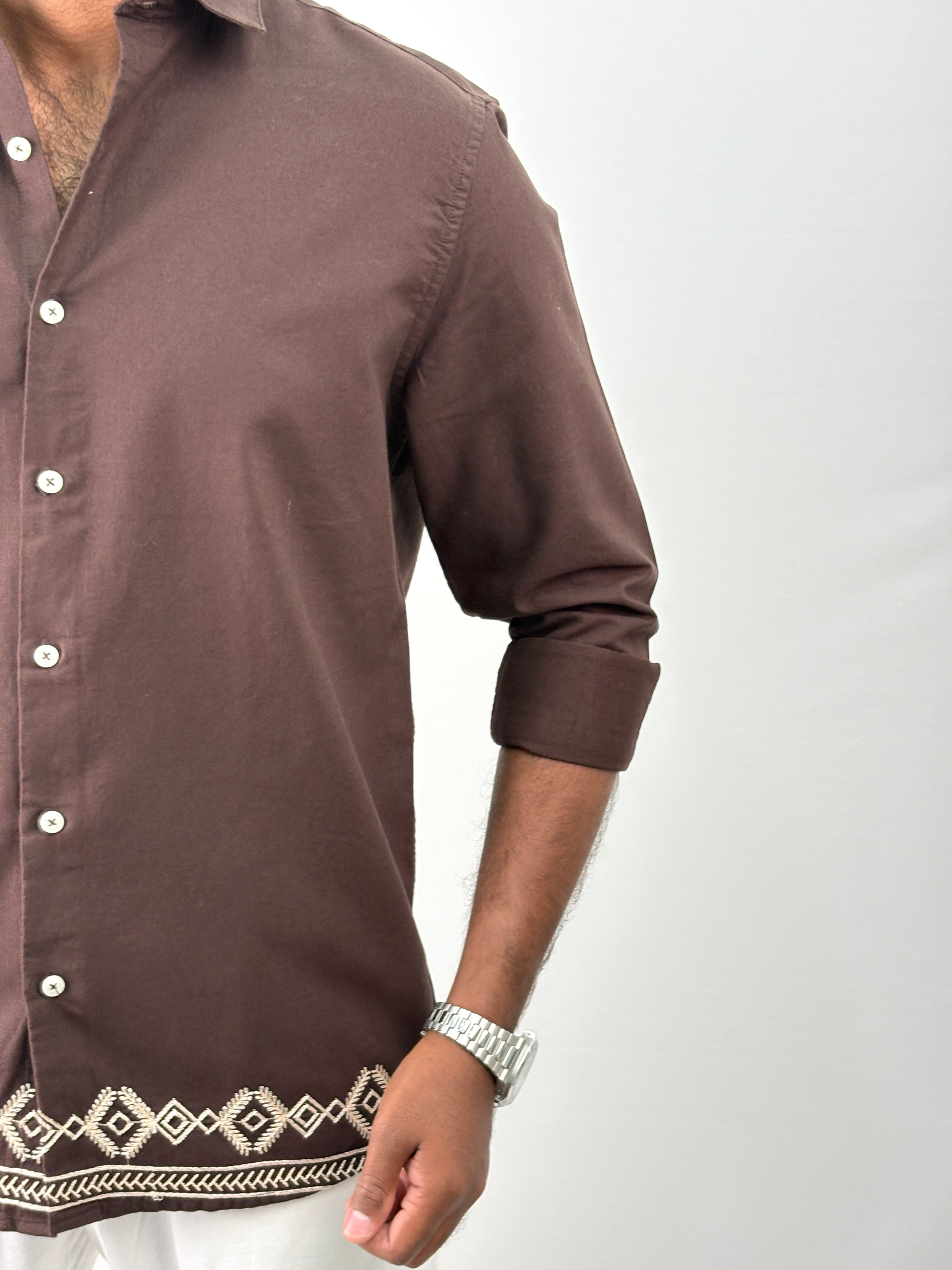 Dark Brown Bottom Embroidery Shirt 1