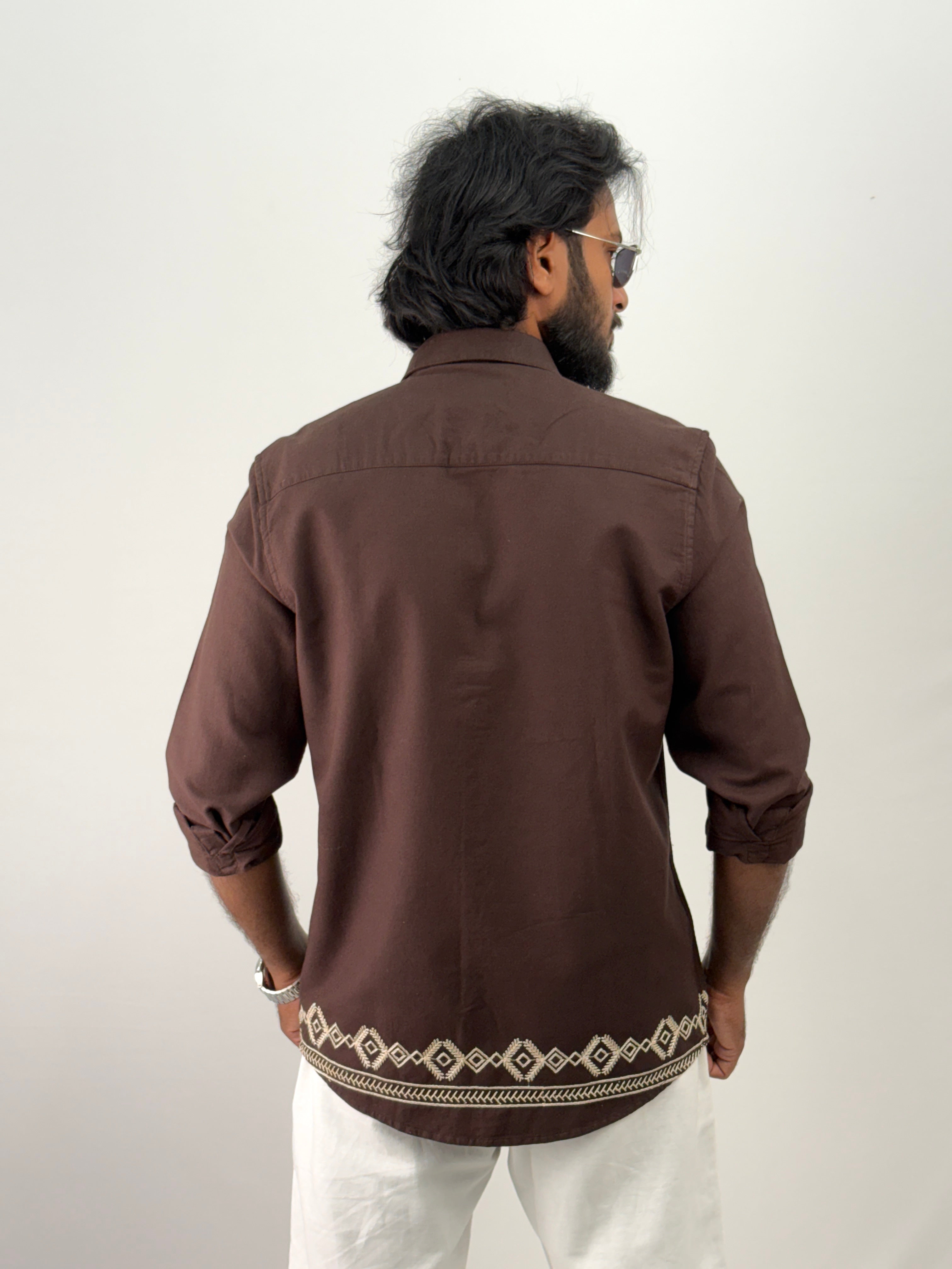 Dark Brown Bottom Embroidery Shirt 1