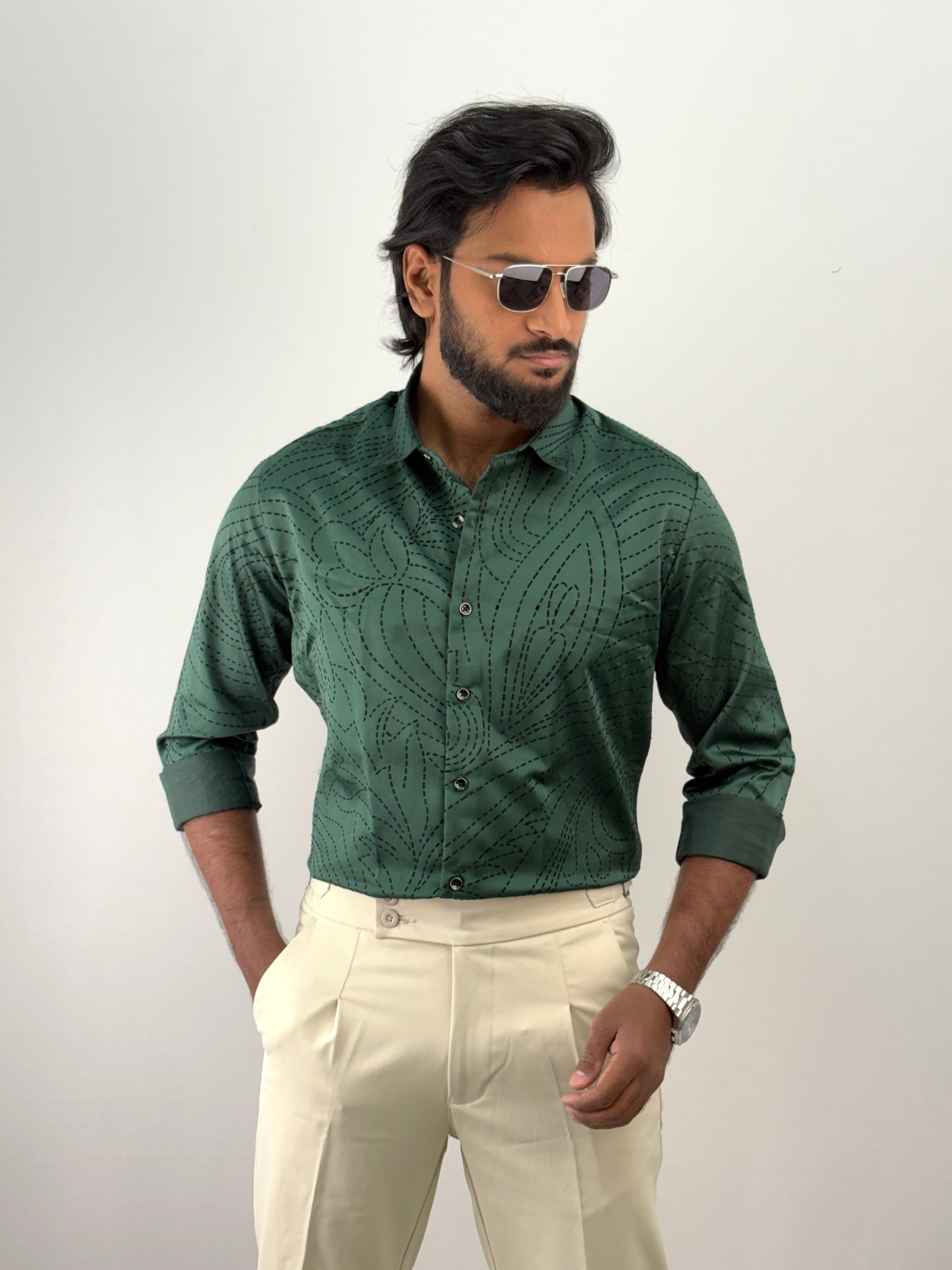 Dark Green Flock Printed Shirt 3
