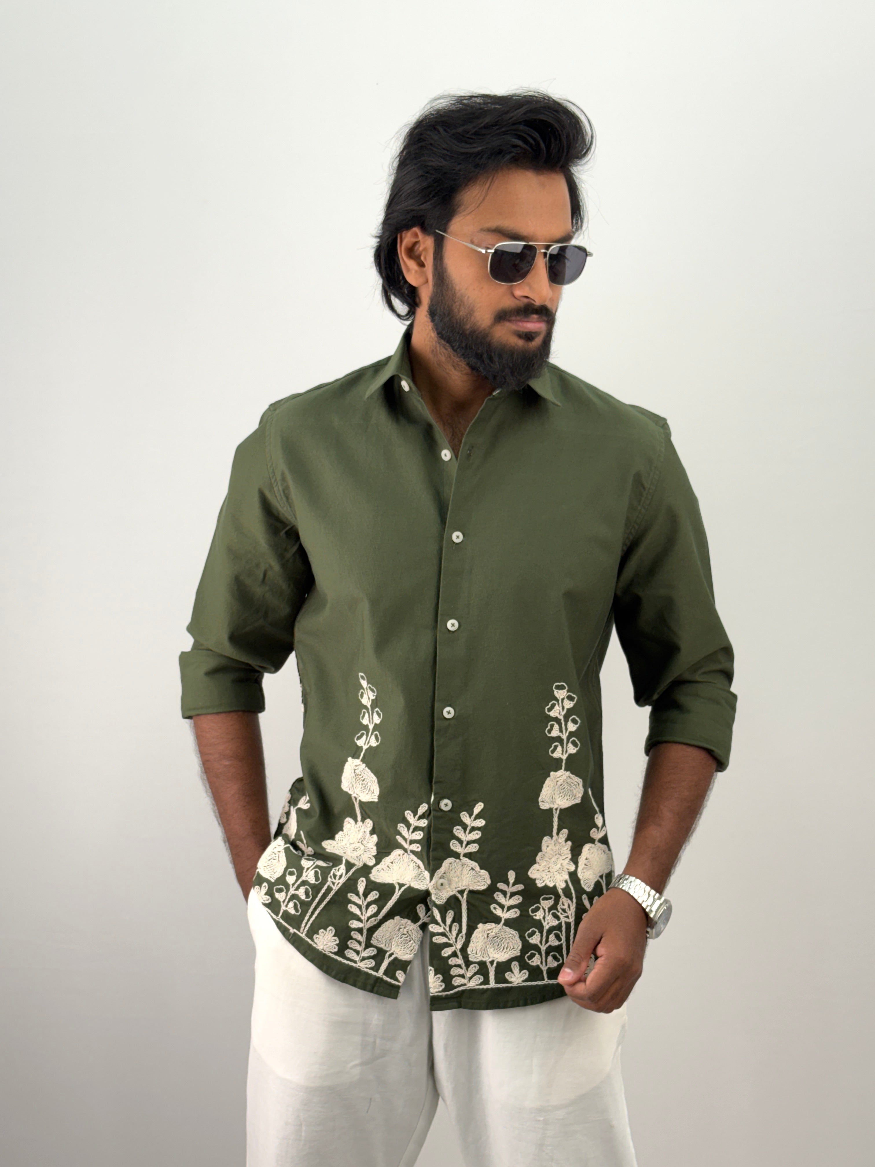 Dark Green Embroidery Shirt