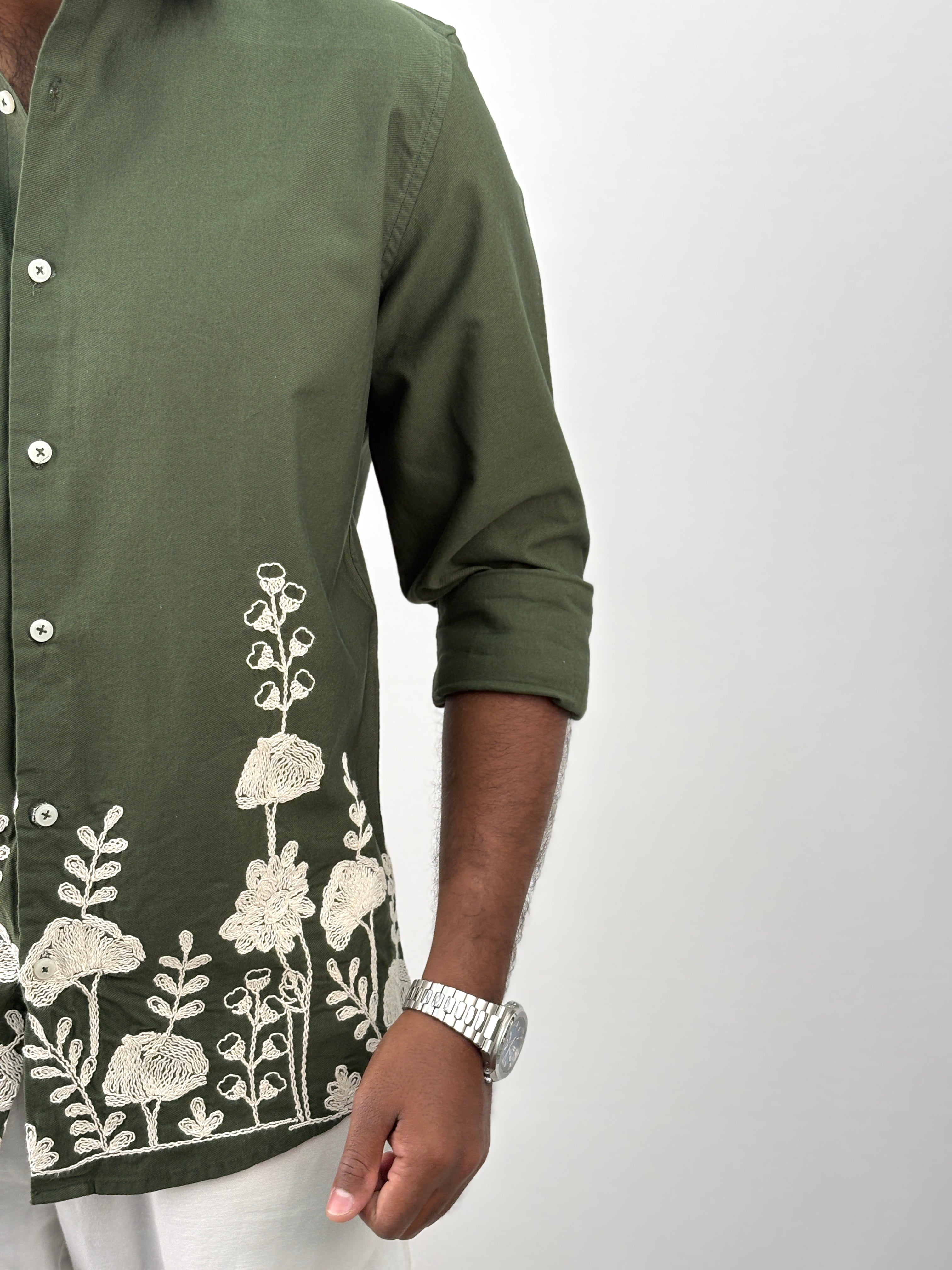 Dark Green Embroidery Shirt