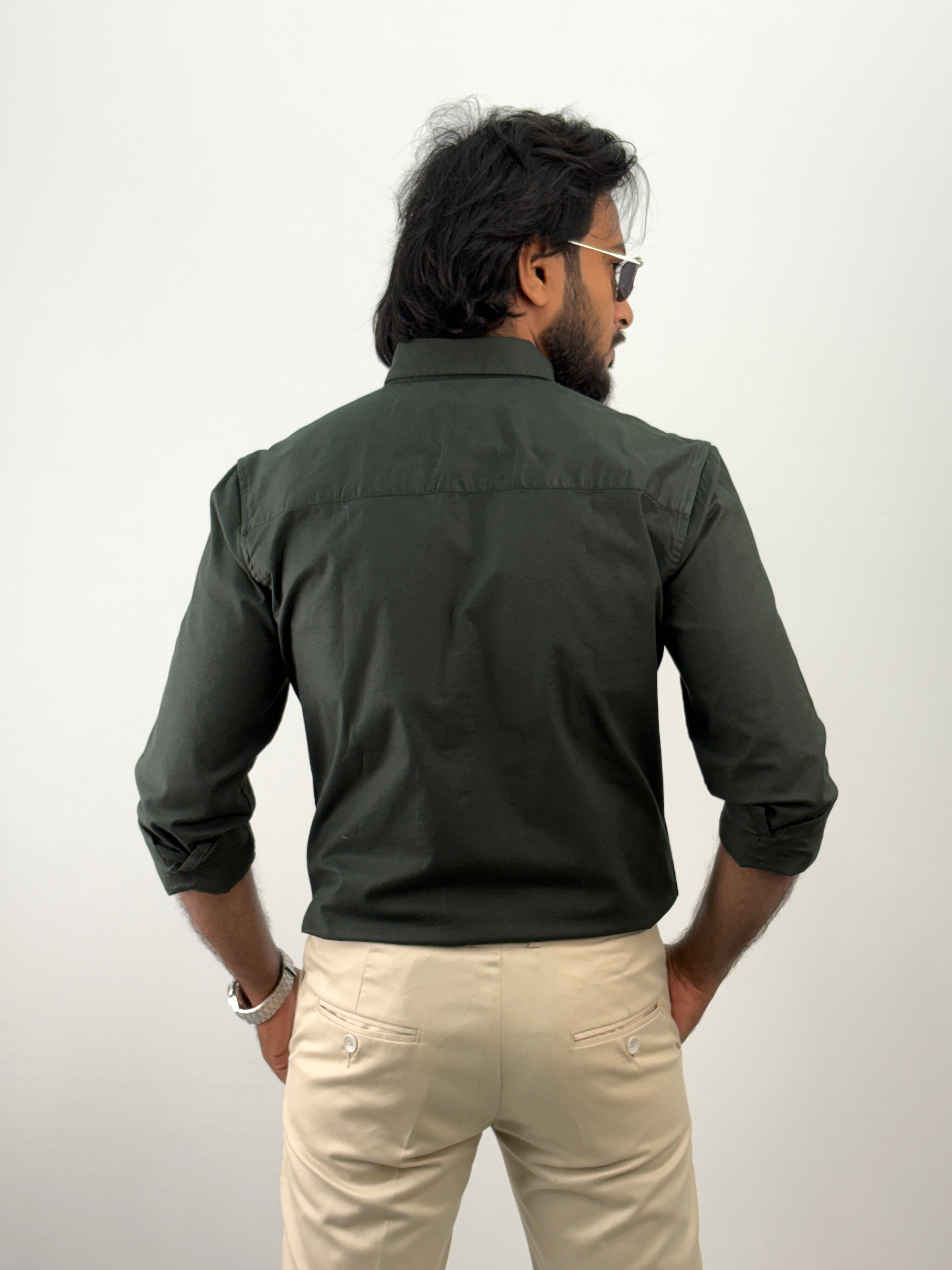 Dark Green Plain Oxford Shirt 4