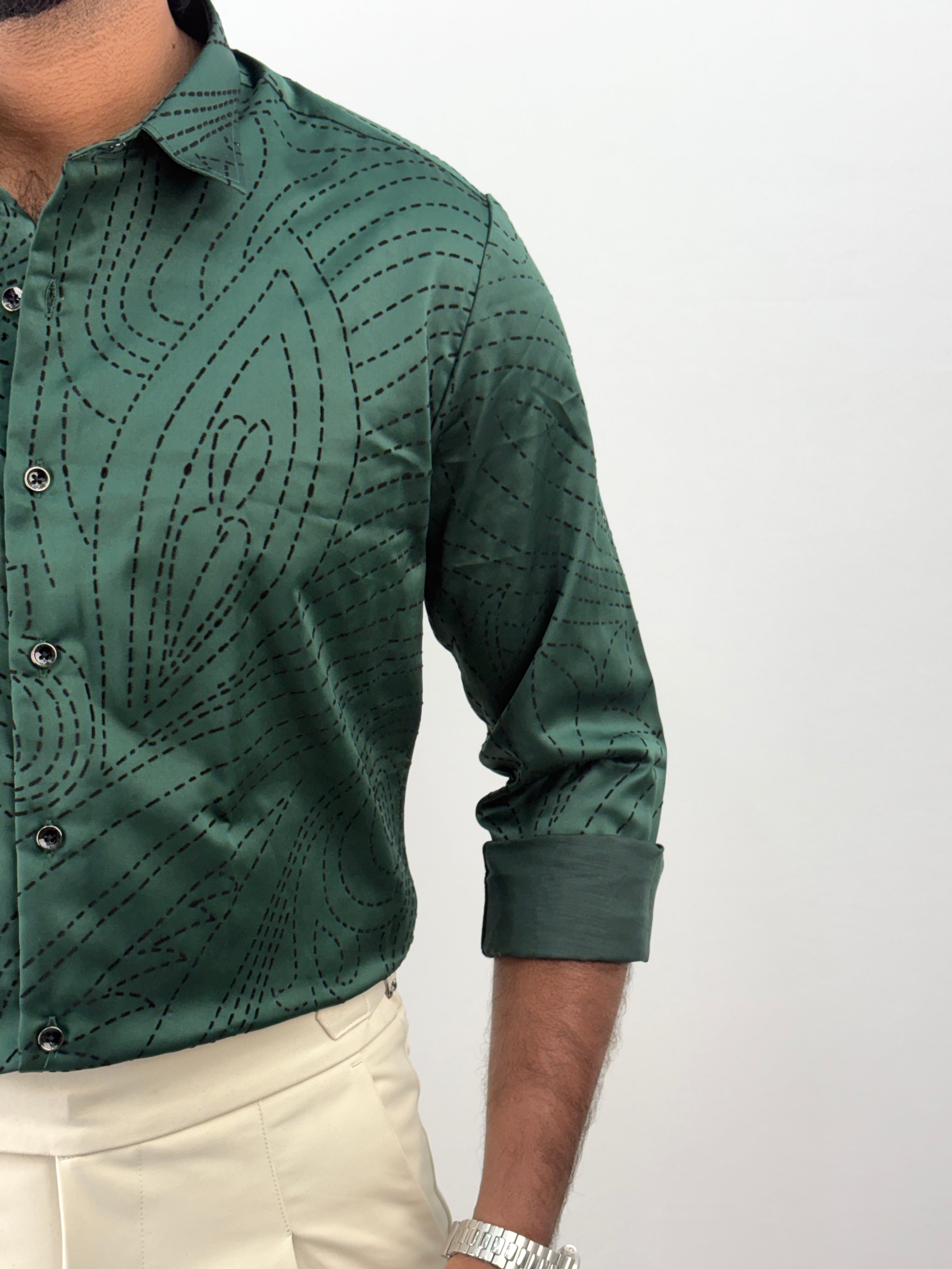 Dark Green Flock Printed Shirt 3