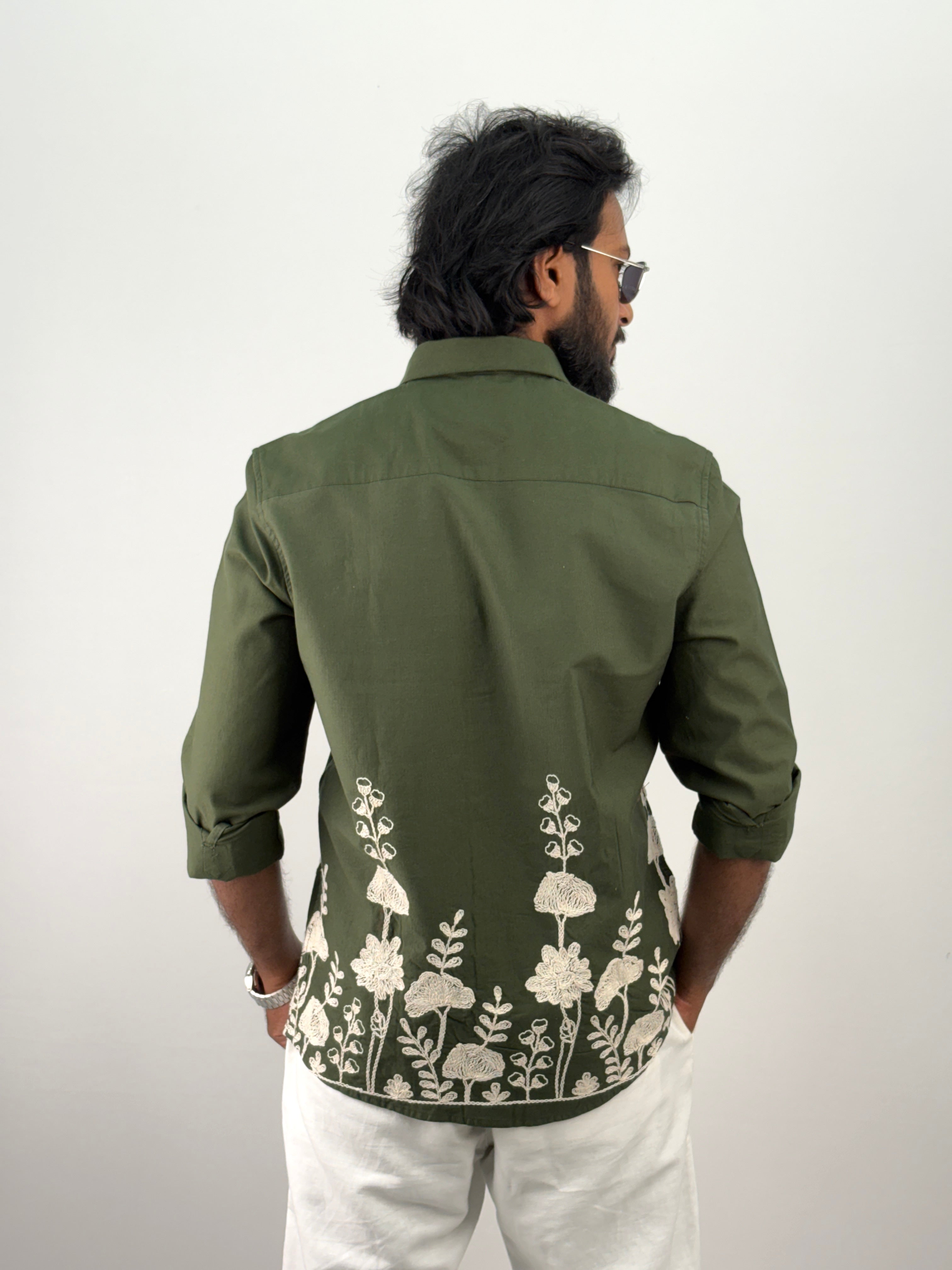 Dark Green Embroidery Shirt