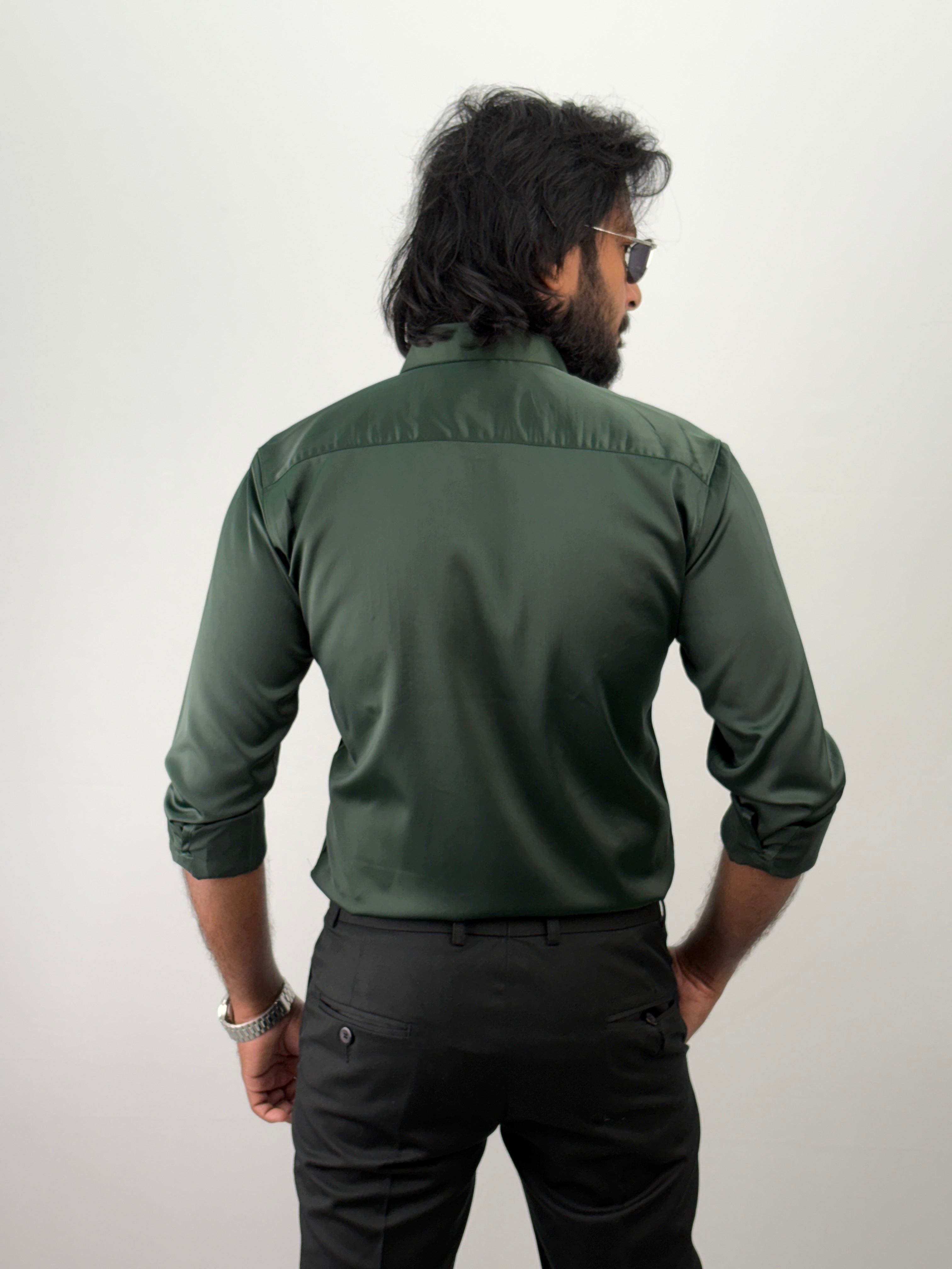 Dark Green Designer Stone Work Shirt 10