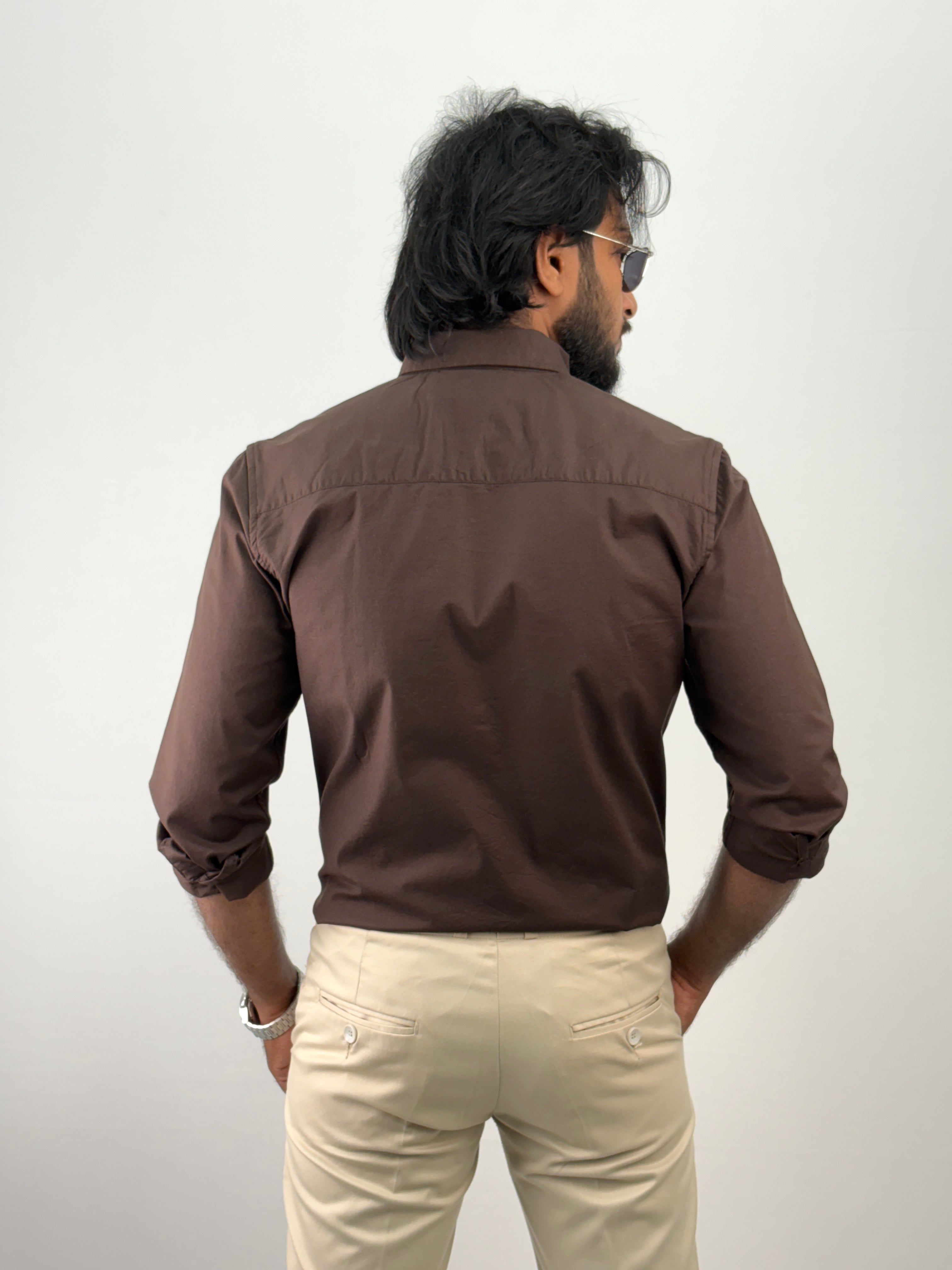 Dark Brown Plain Oxford Shirt 4