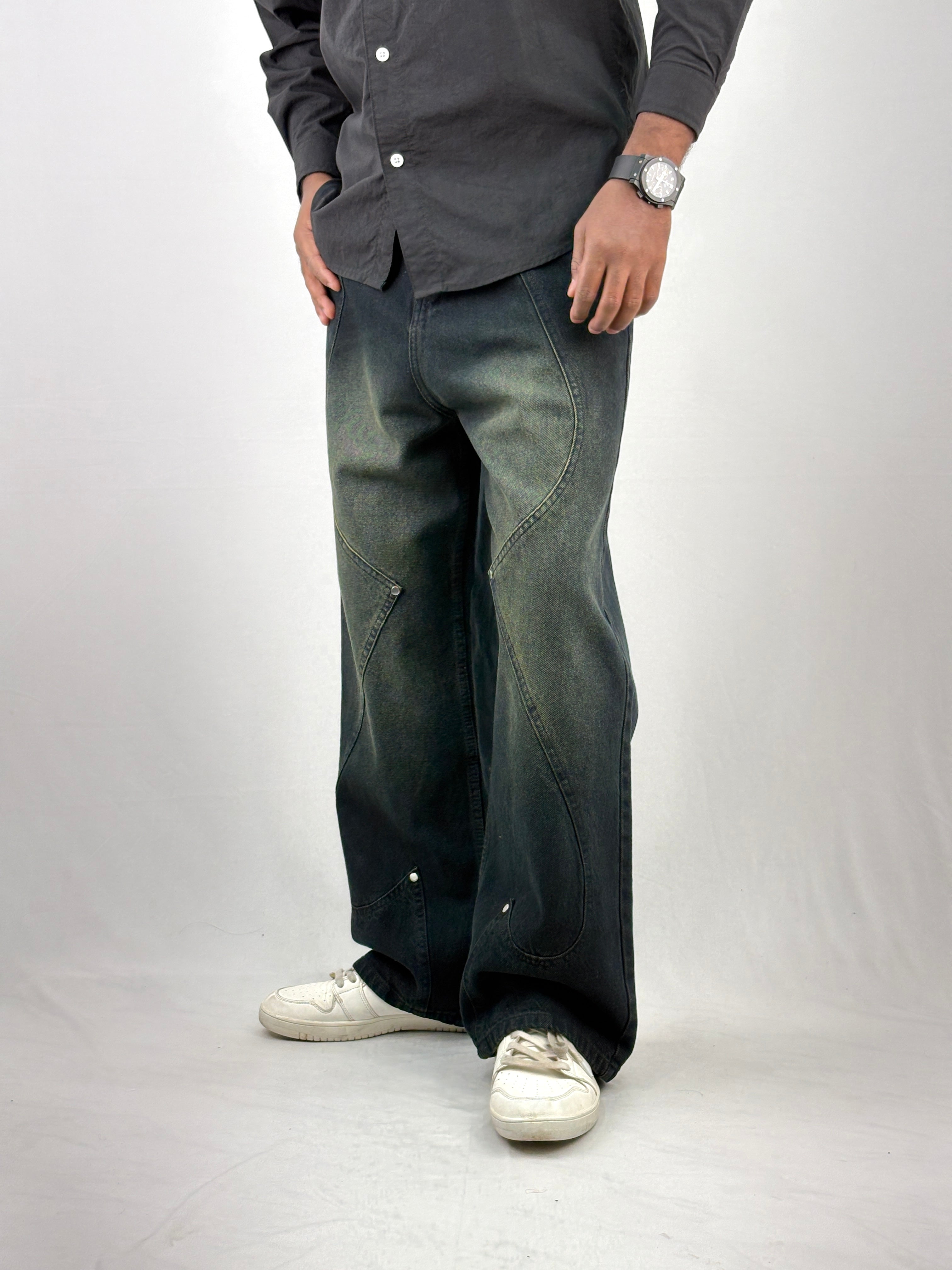 Denim Blue Pattern Baggy Jean