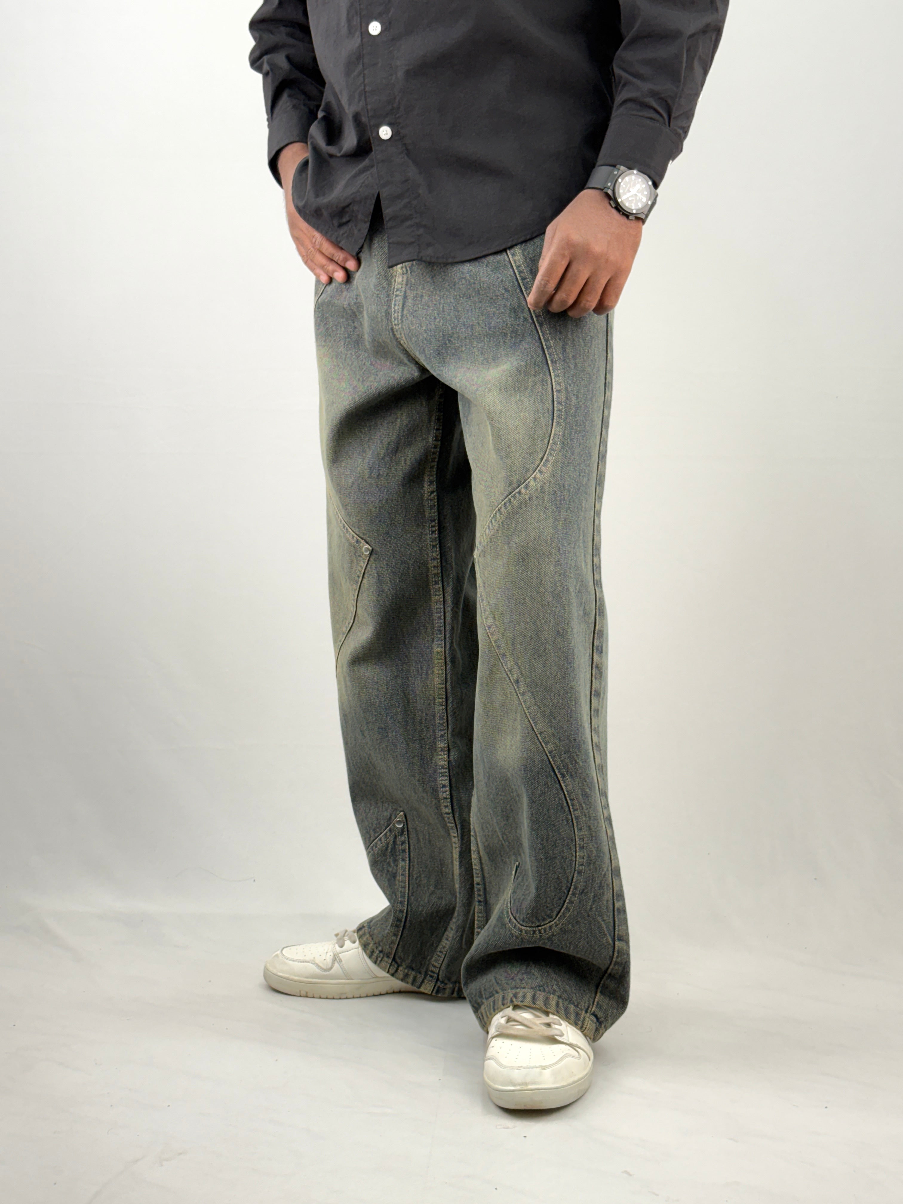 Dusty Blue Pattern Baggy Jean