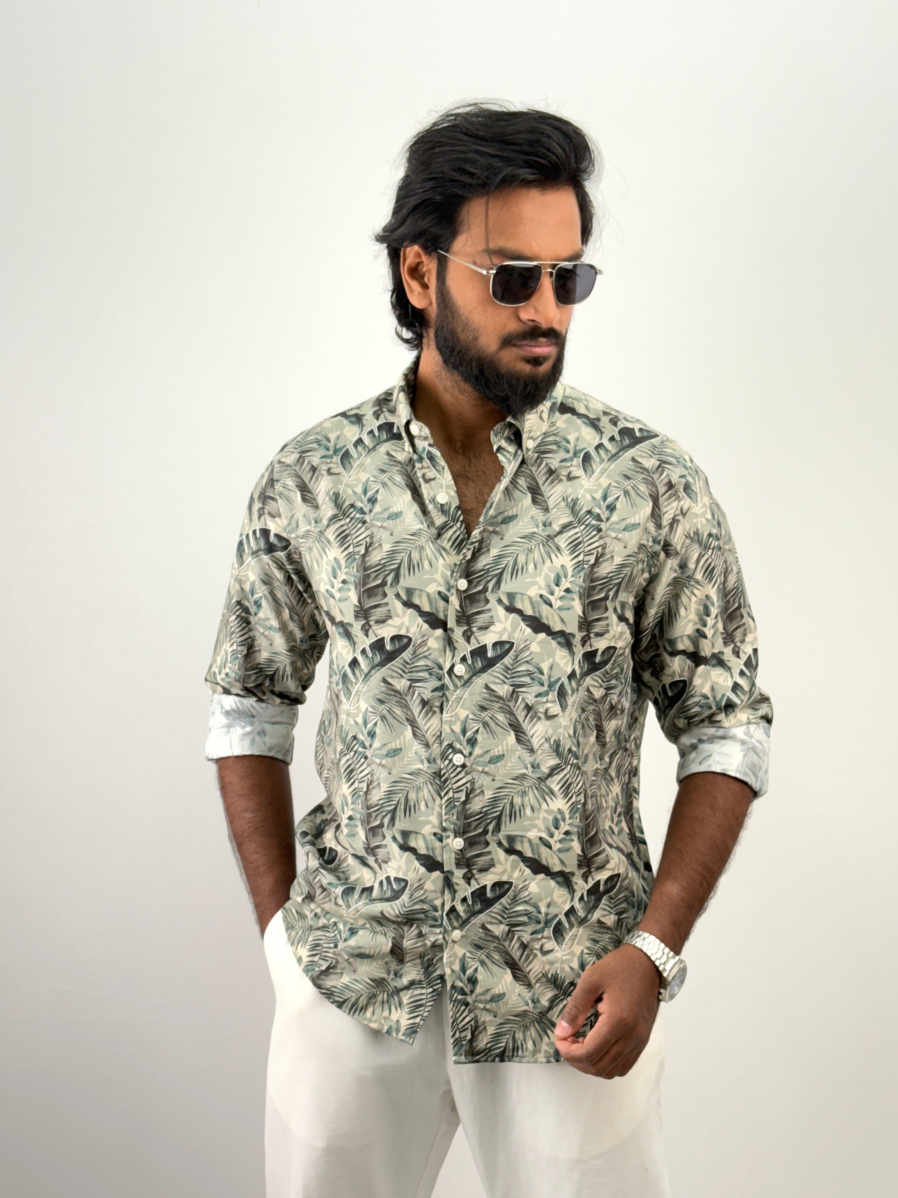 Green Printed Embroidery Shirt 1