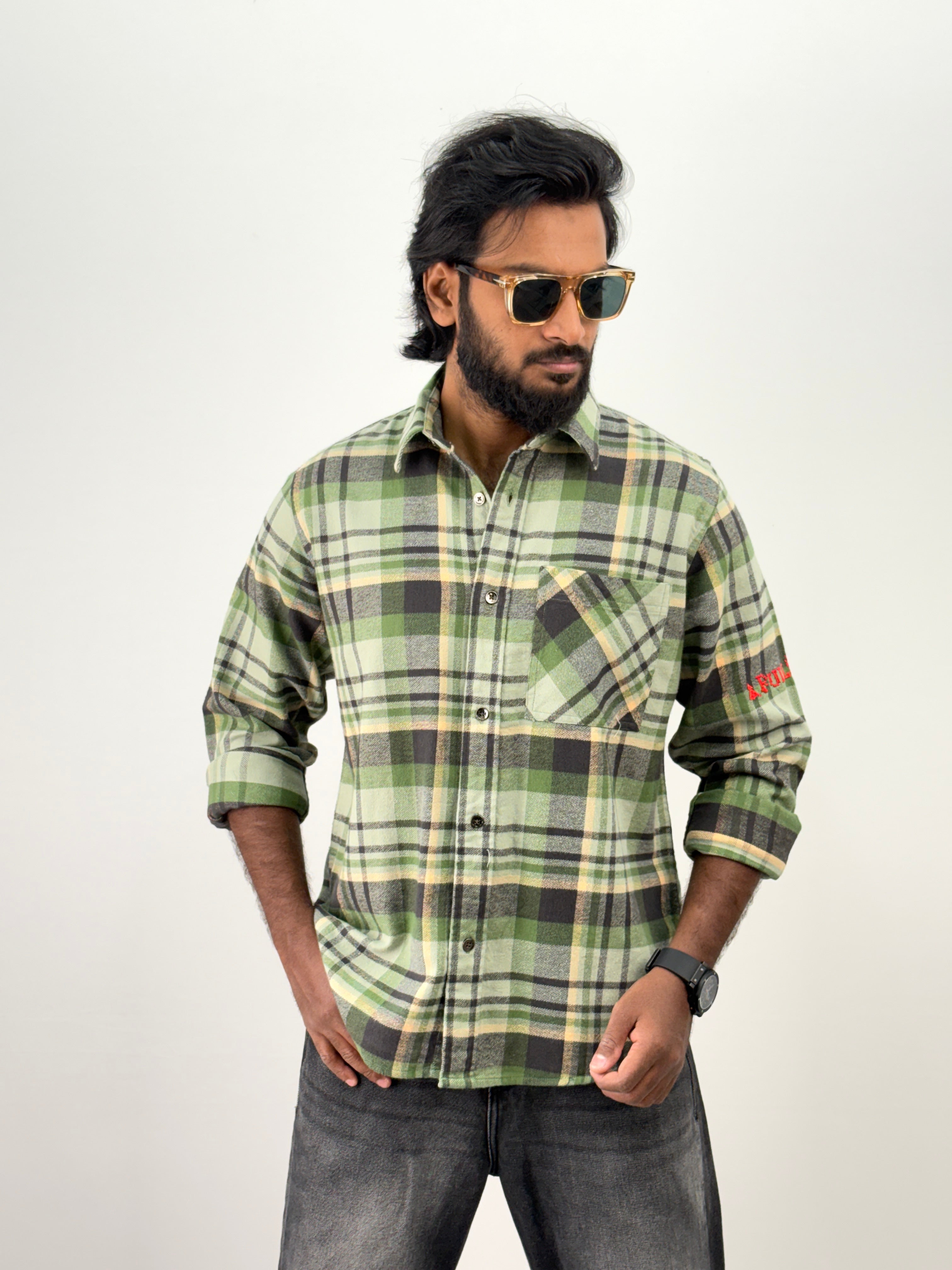 Green Embroidery Flannel Shirt