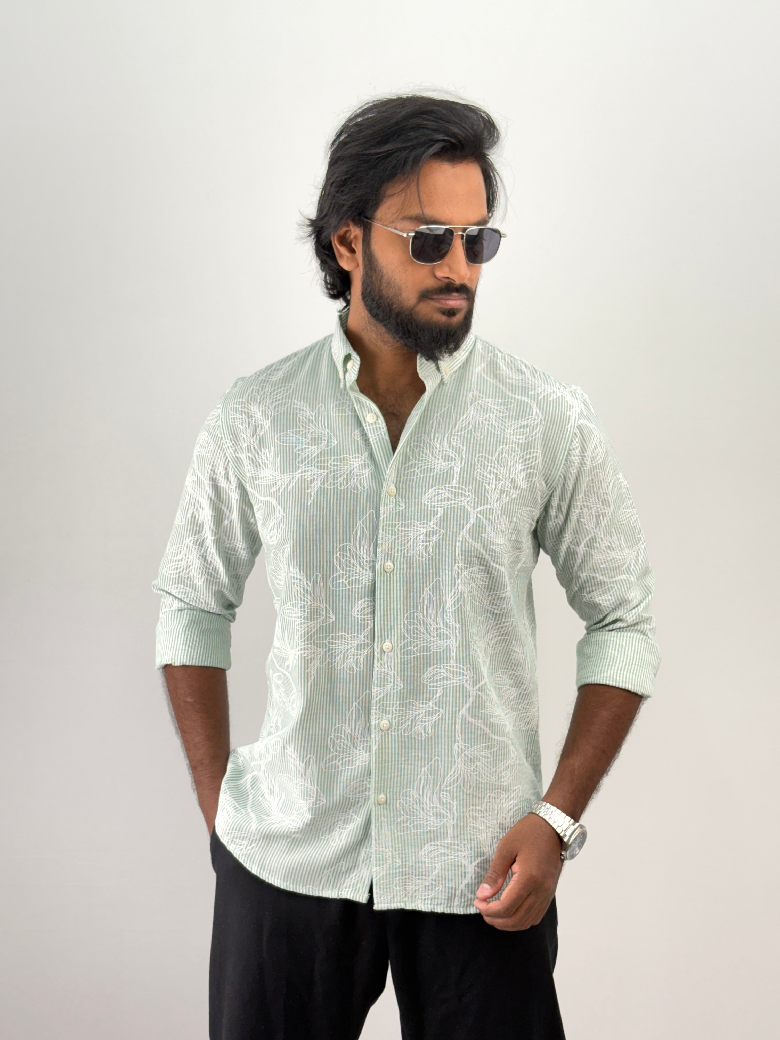 Green Printed Stripe Shirt