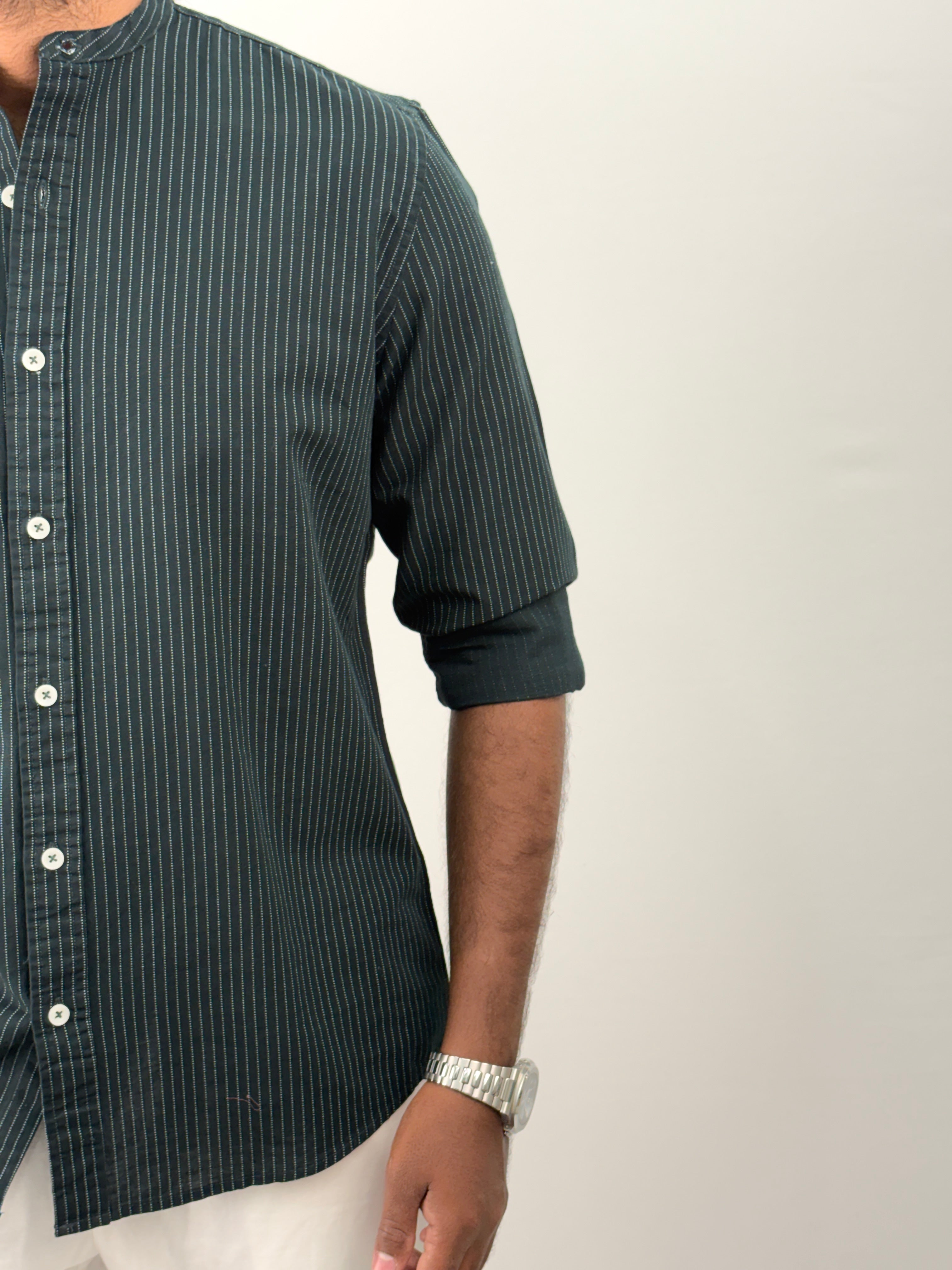 Green Mandarin Stripe Shirt