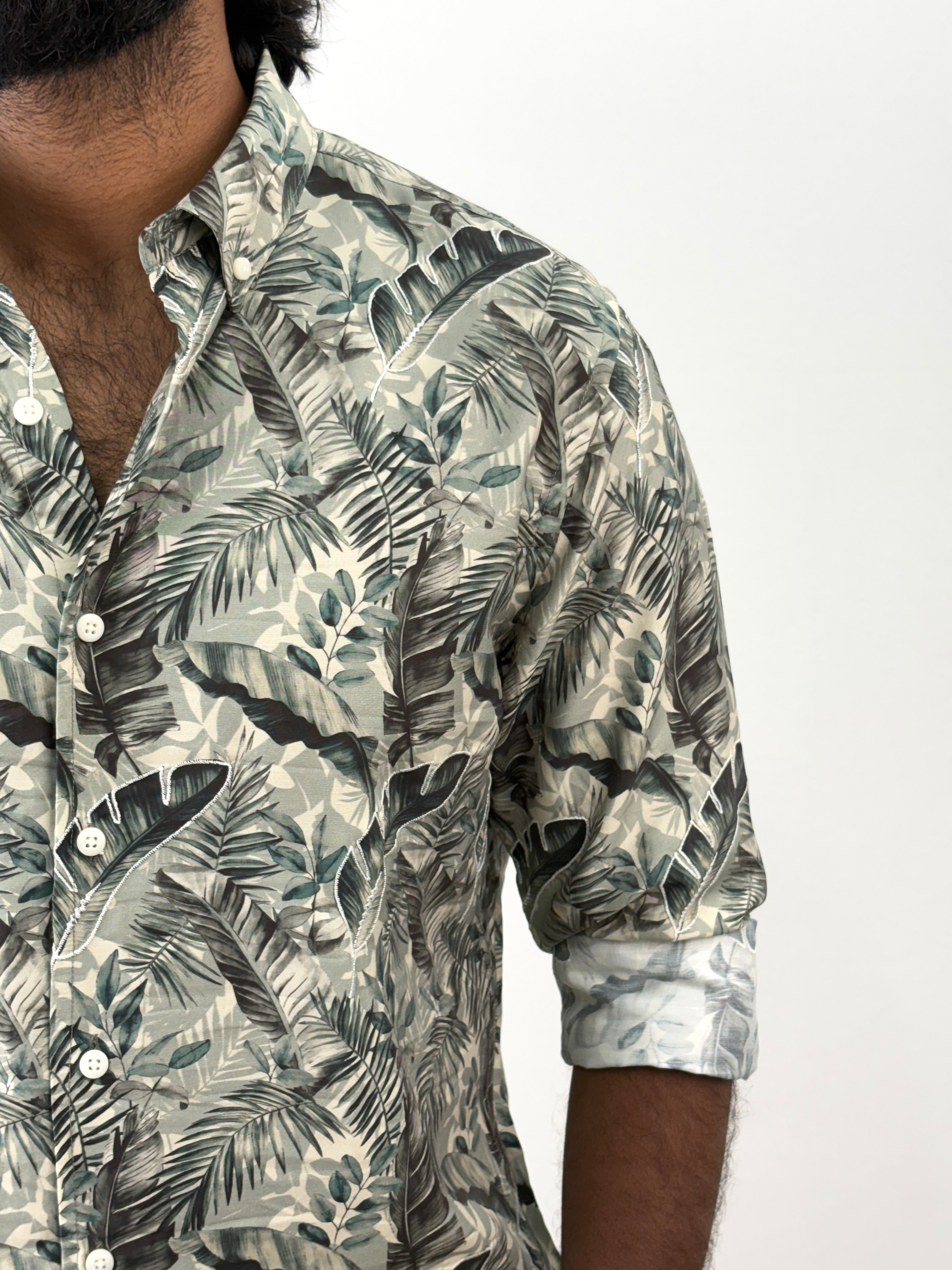 Green Printed Embroidery Shirt 1