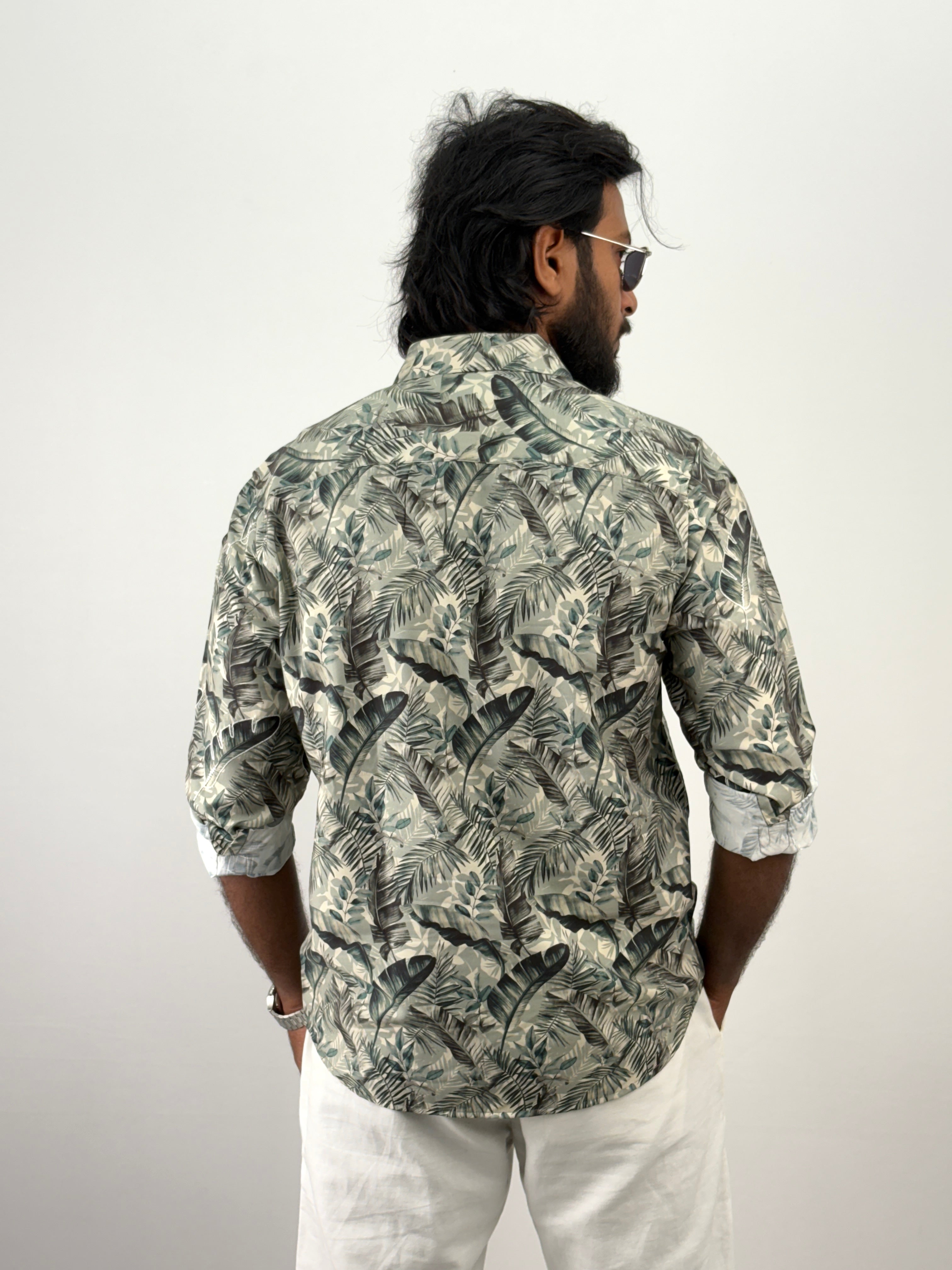 Green Printed Embroidery Shirt 1