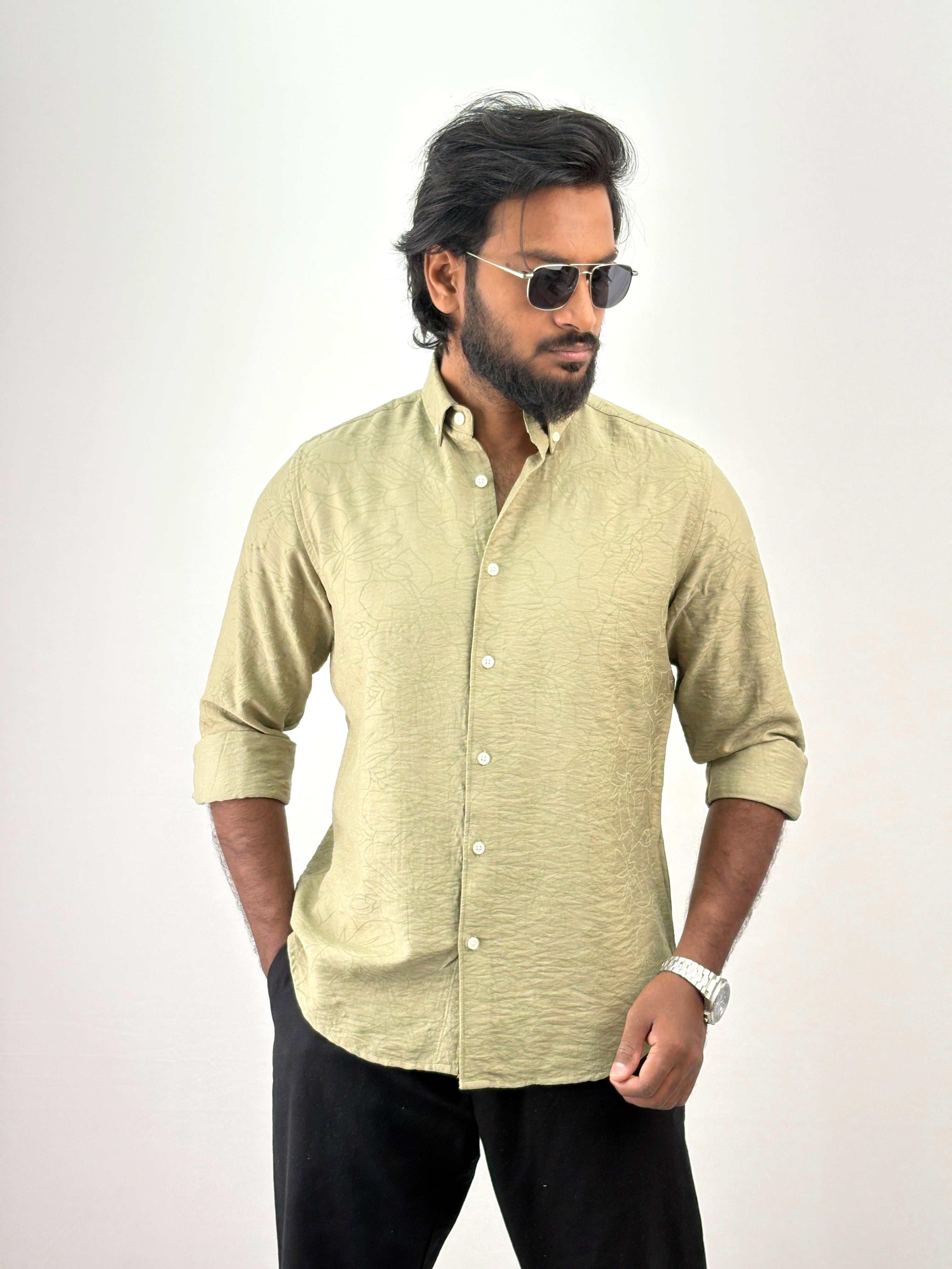 Green Self Printed Shirt 2