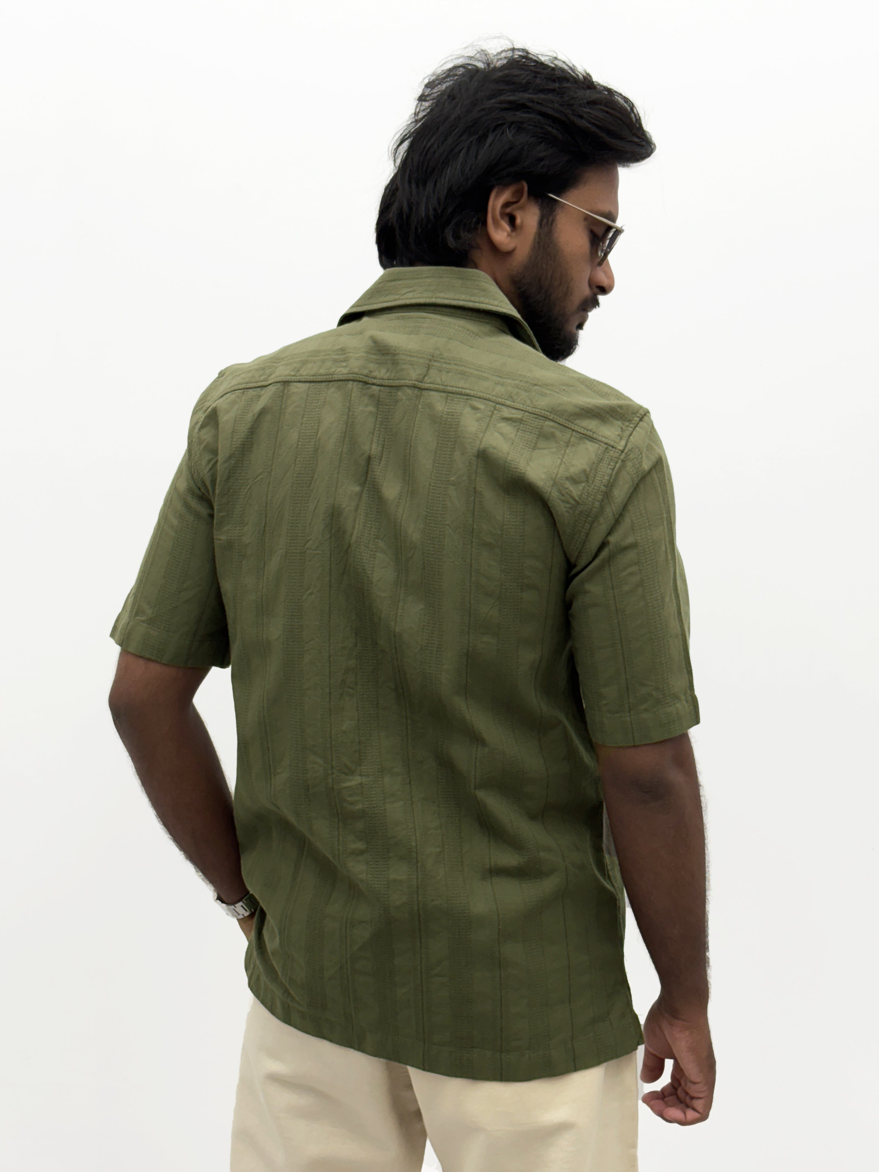 Olive Half Sleeve Textured Shirt