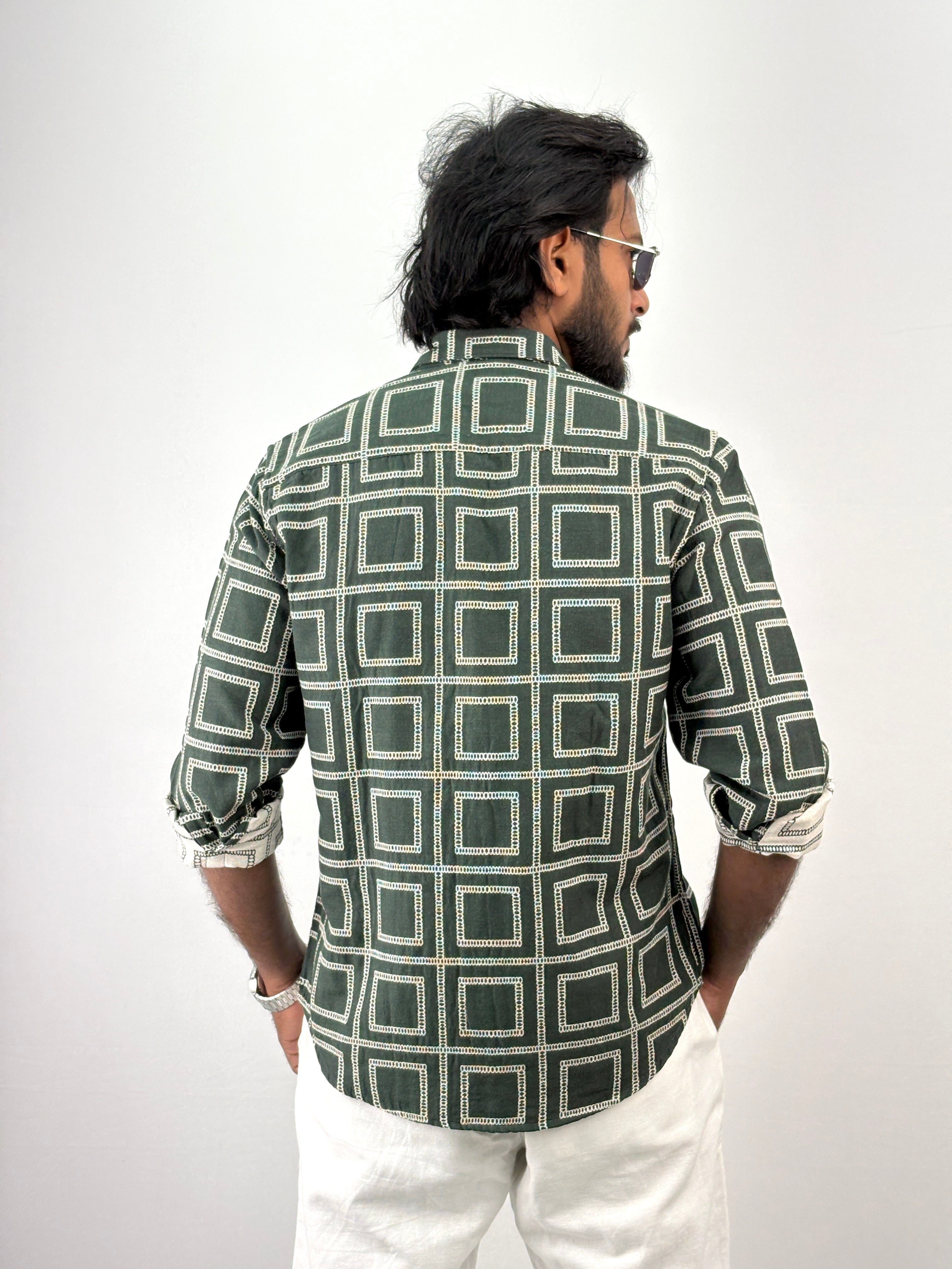 Green Geometric Jacquard Shirt