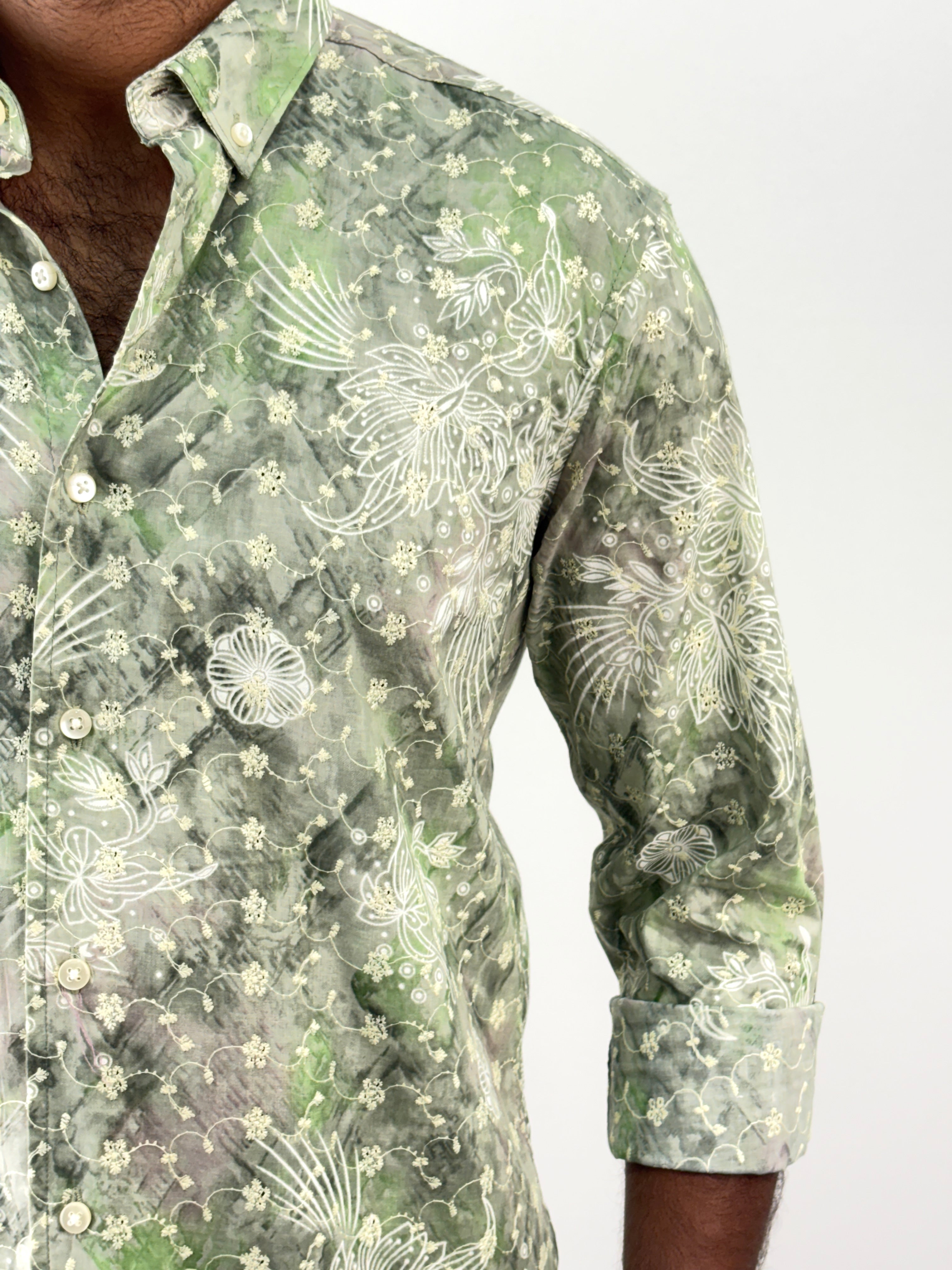 Green Embroidery Printed Shirt