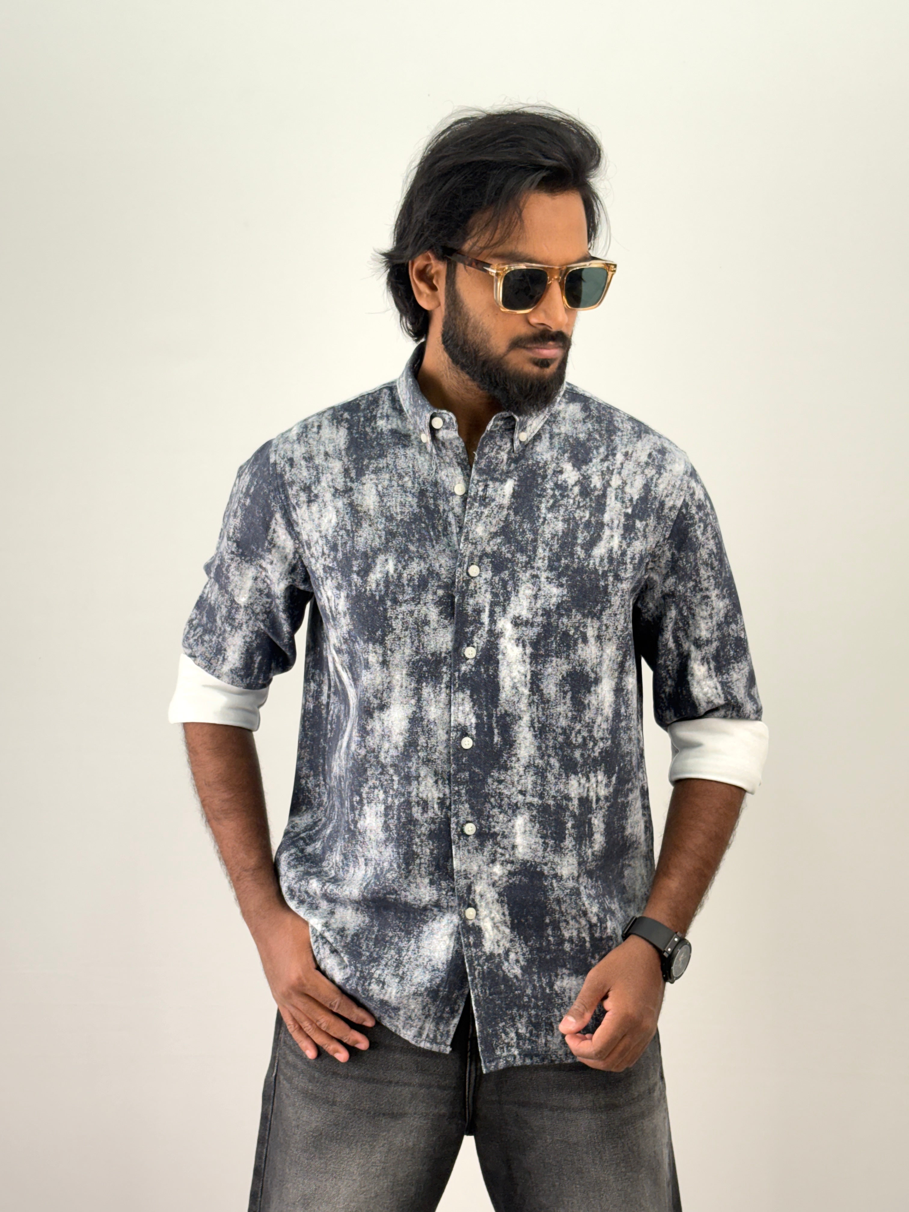 Grey Tie & Dye Denim Shirt