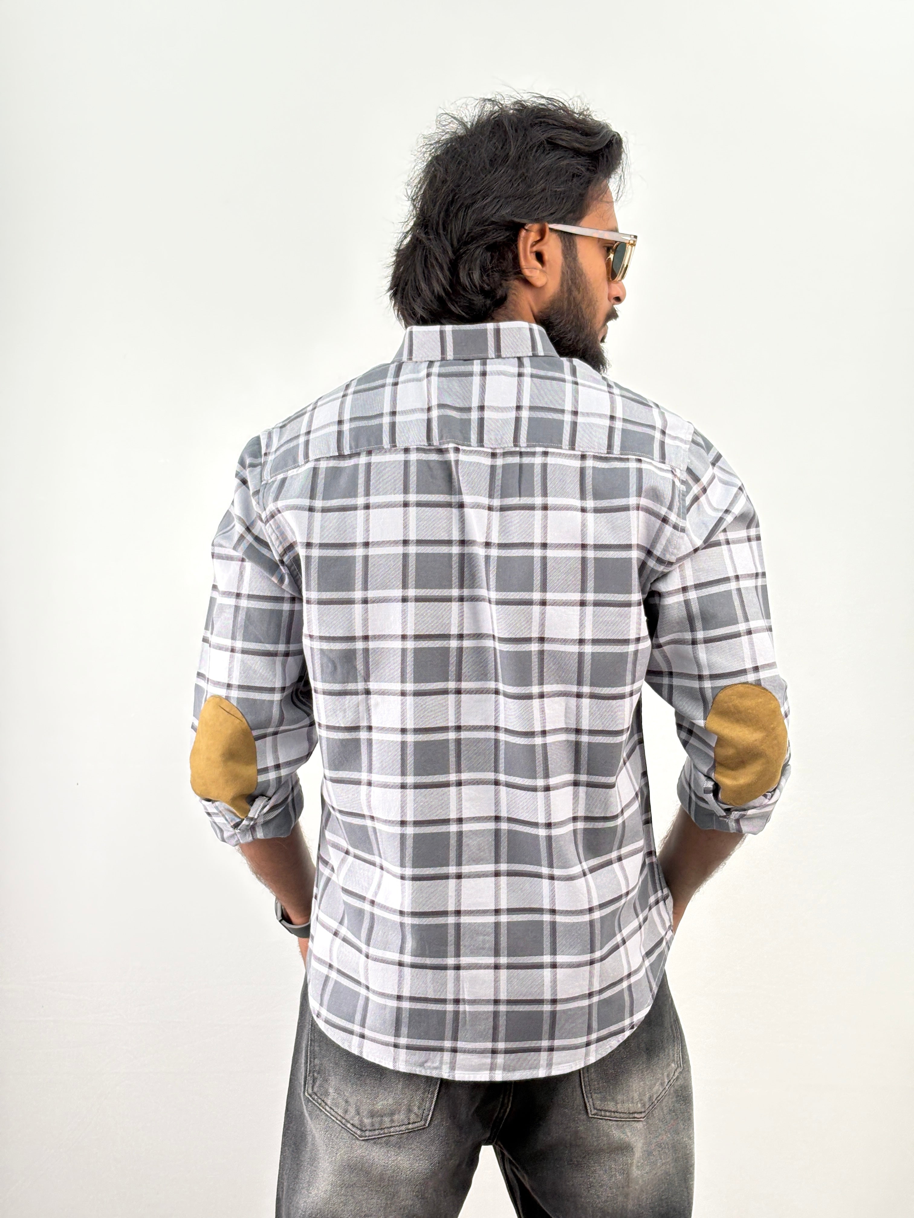 Grey Elbow Patch Flannel Shirt