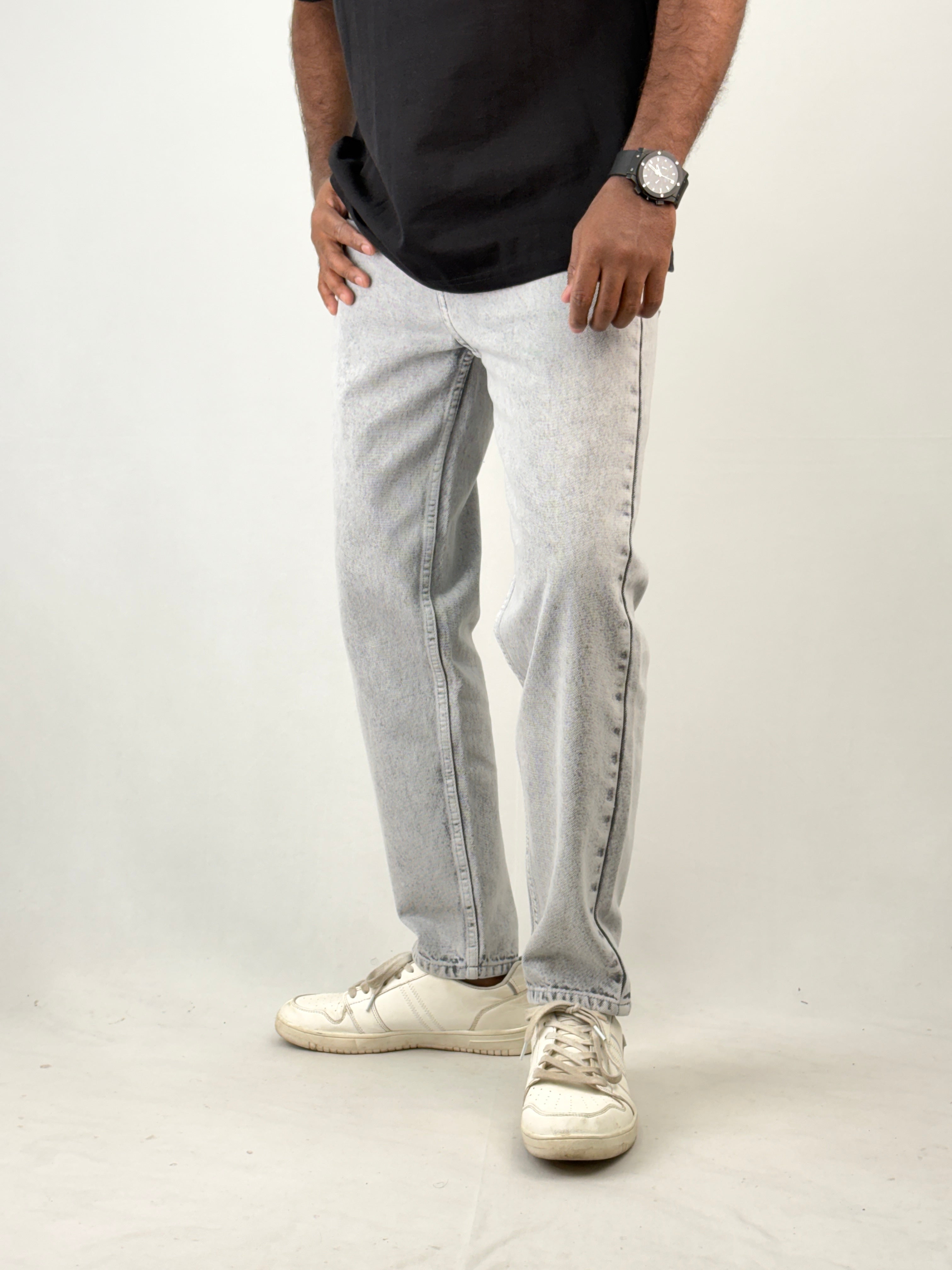 Light Grey Acid Wash Semi Baggy Jean