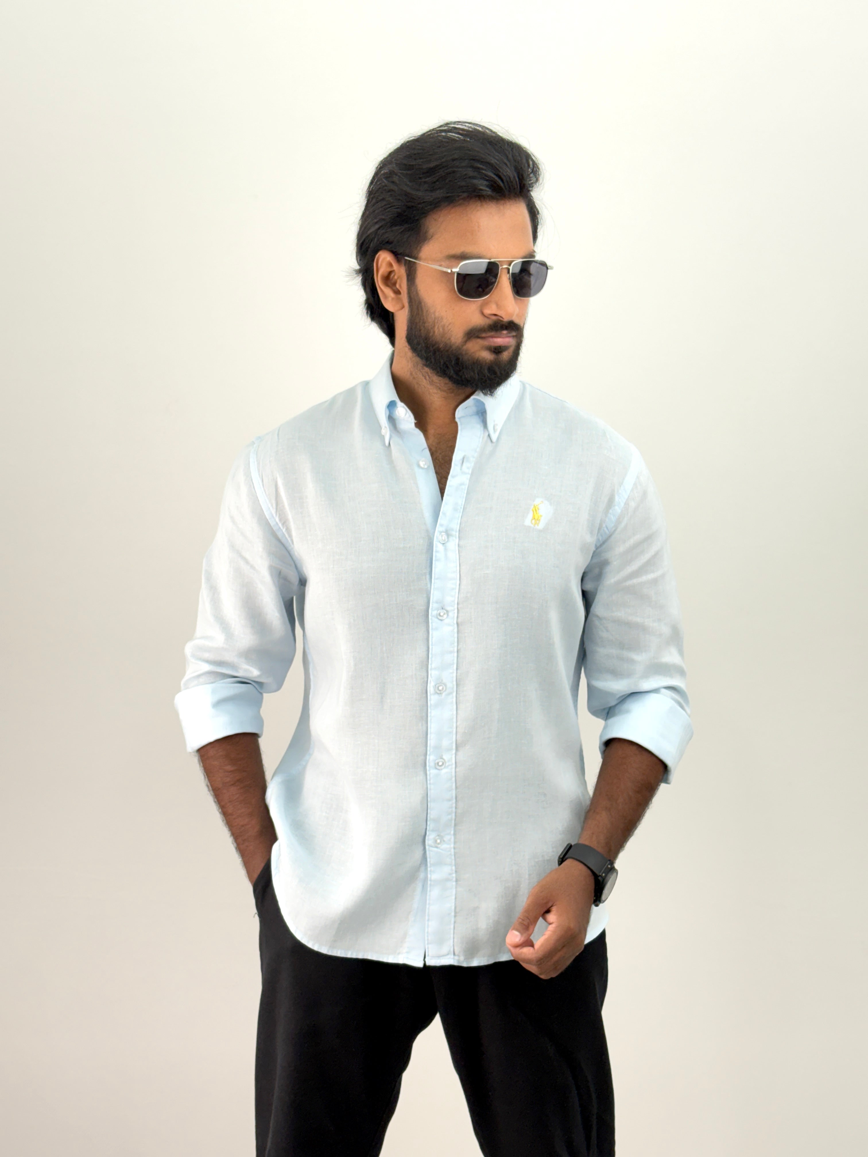 Ice Blue Linen Shirt