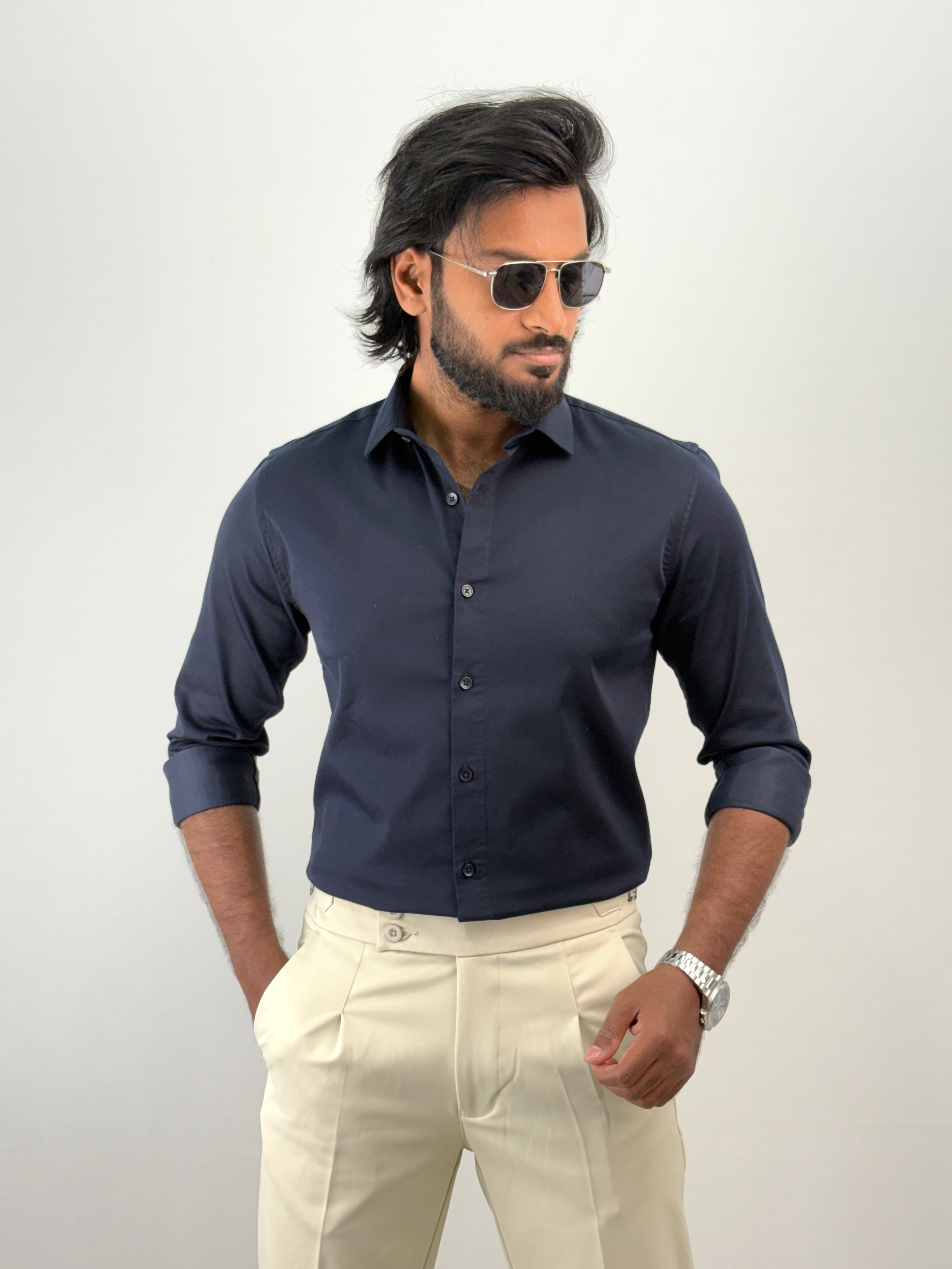 Navy Sateen Shirt 1