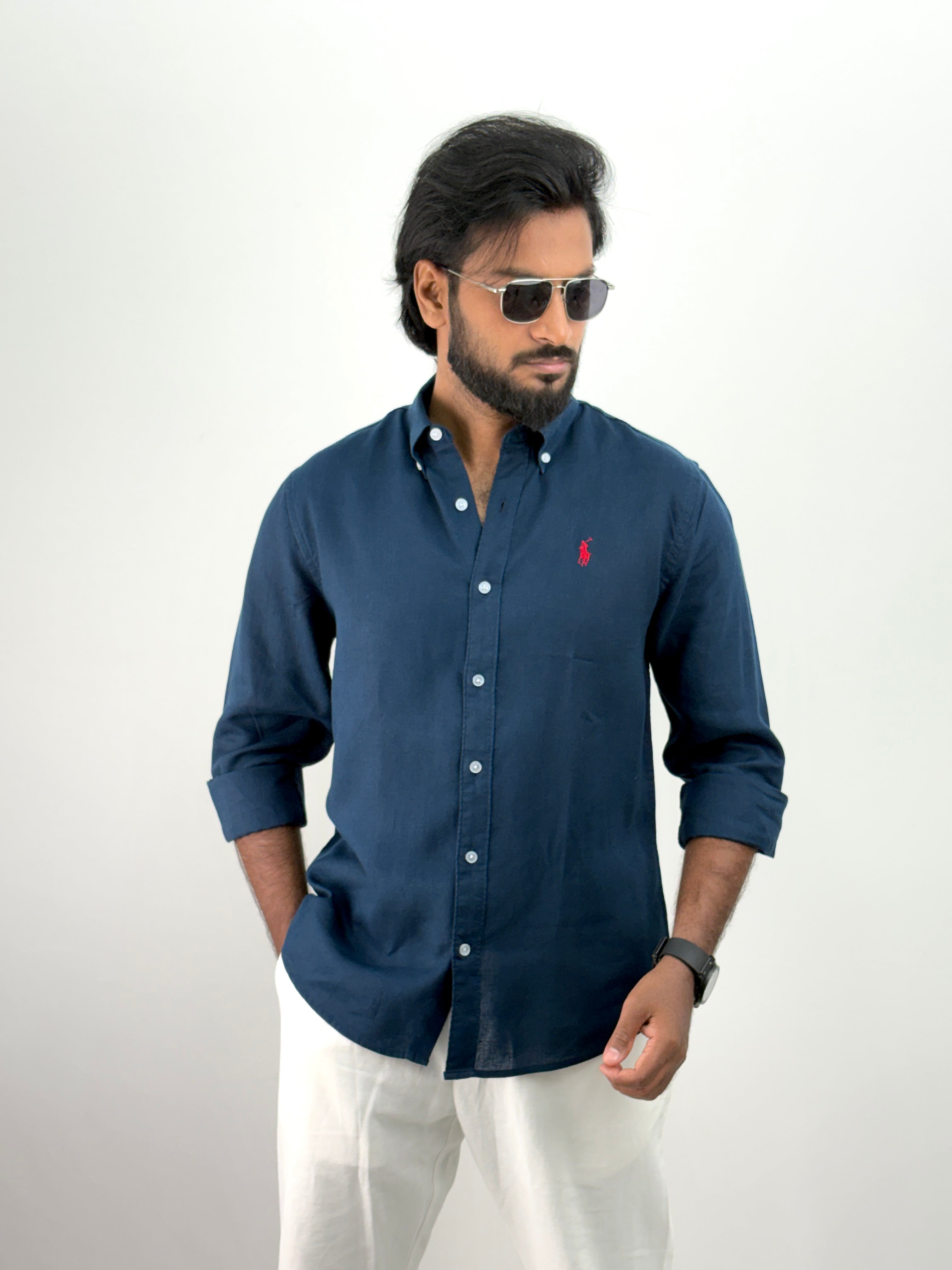 Peacock Blue Linen Shirt