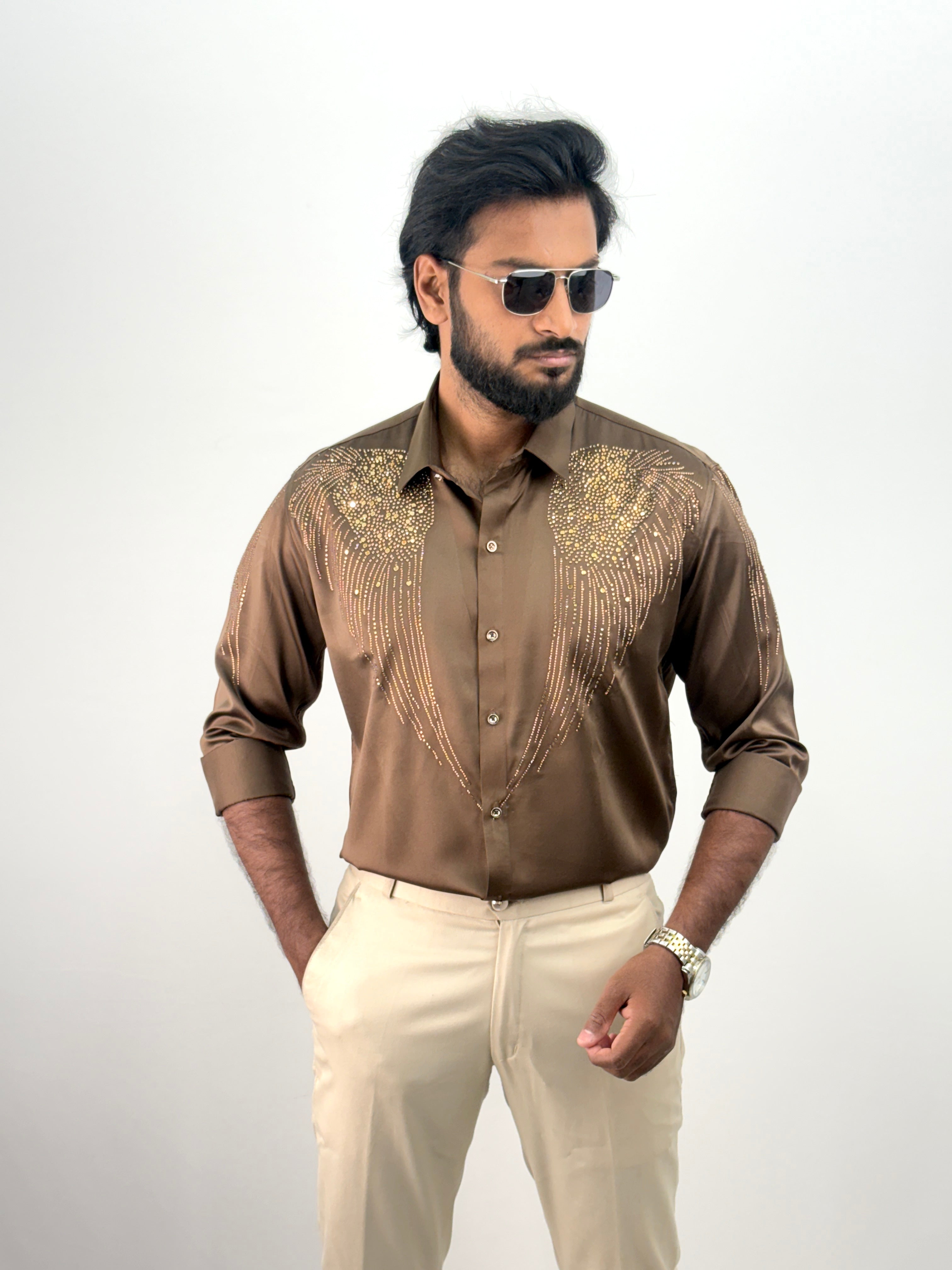 Brown Designer Stone Work Shirt 19