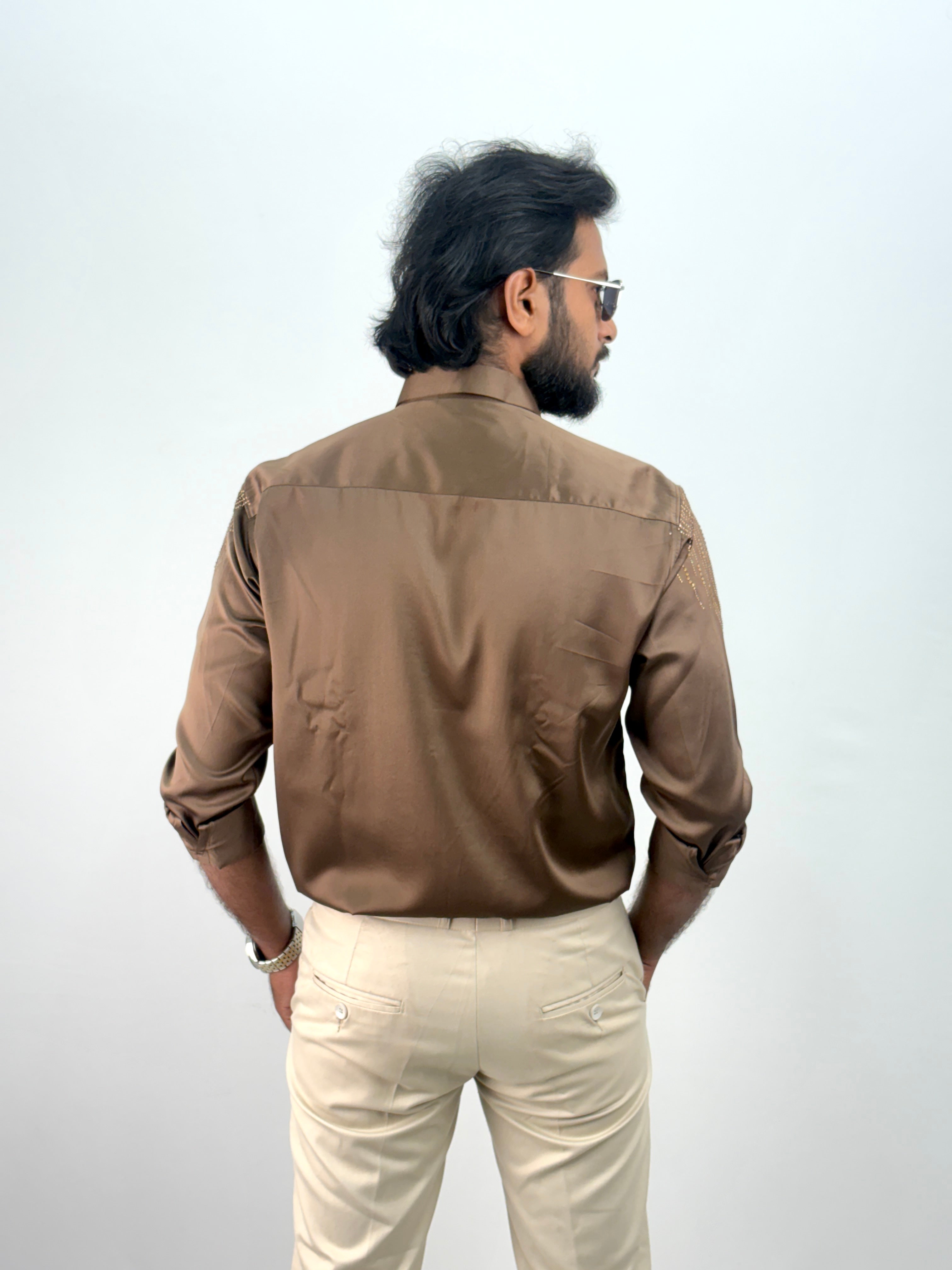 Brown Designer Stone Work Shirt 19