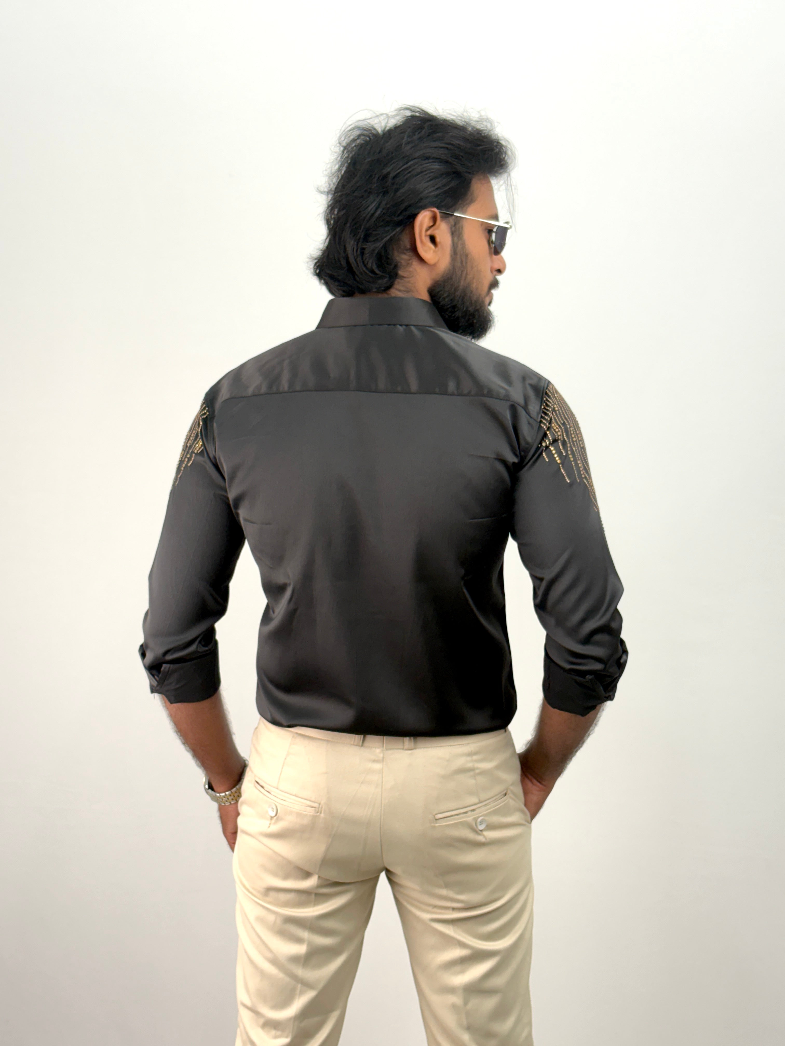 Black Designer Stone Work Shirt 19