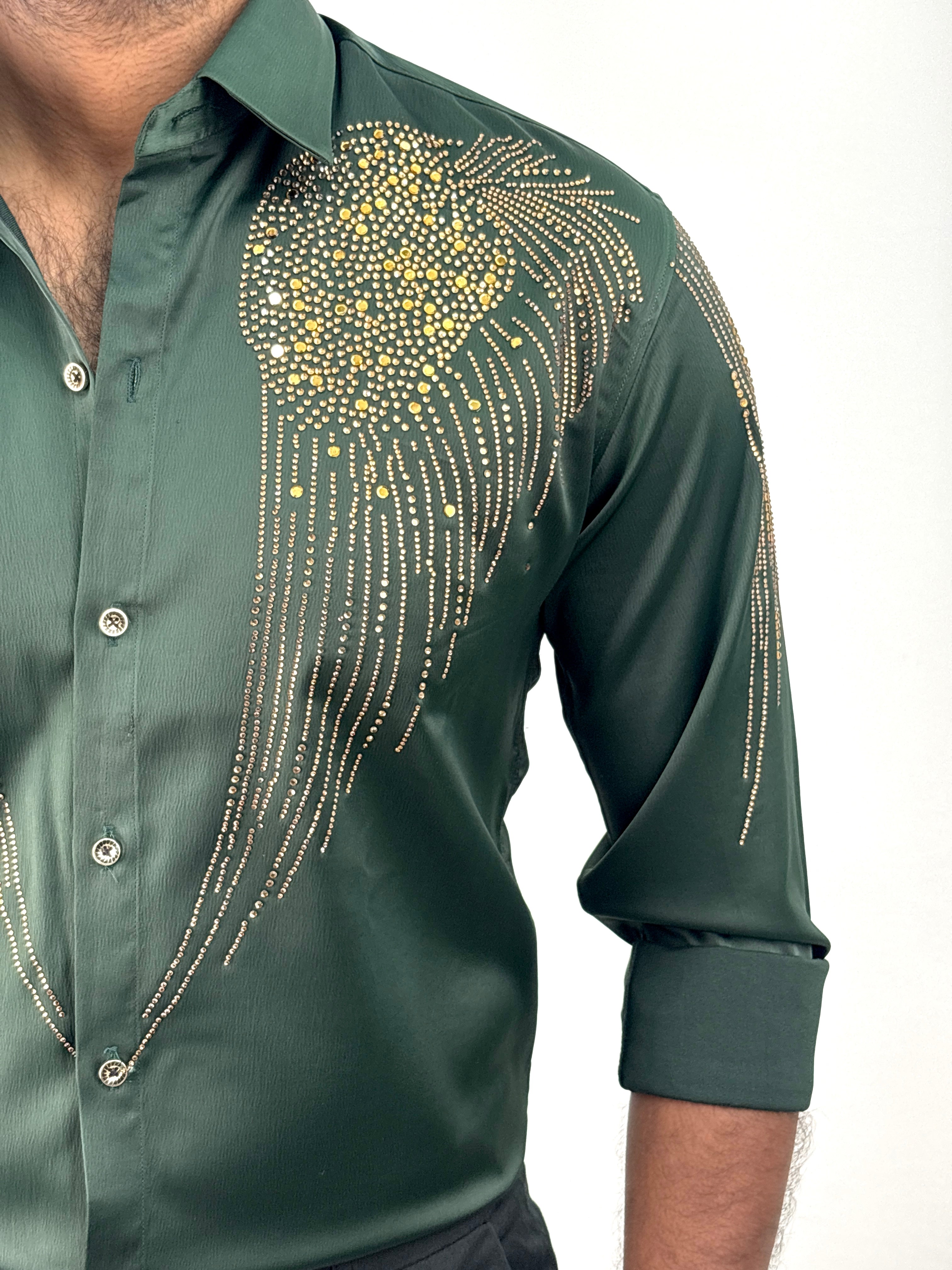 Green Designer Stone Work Shirt 19