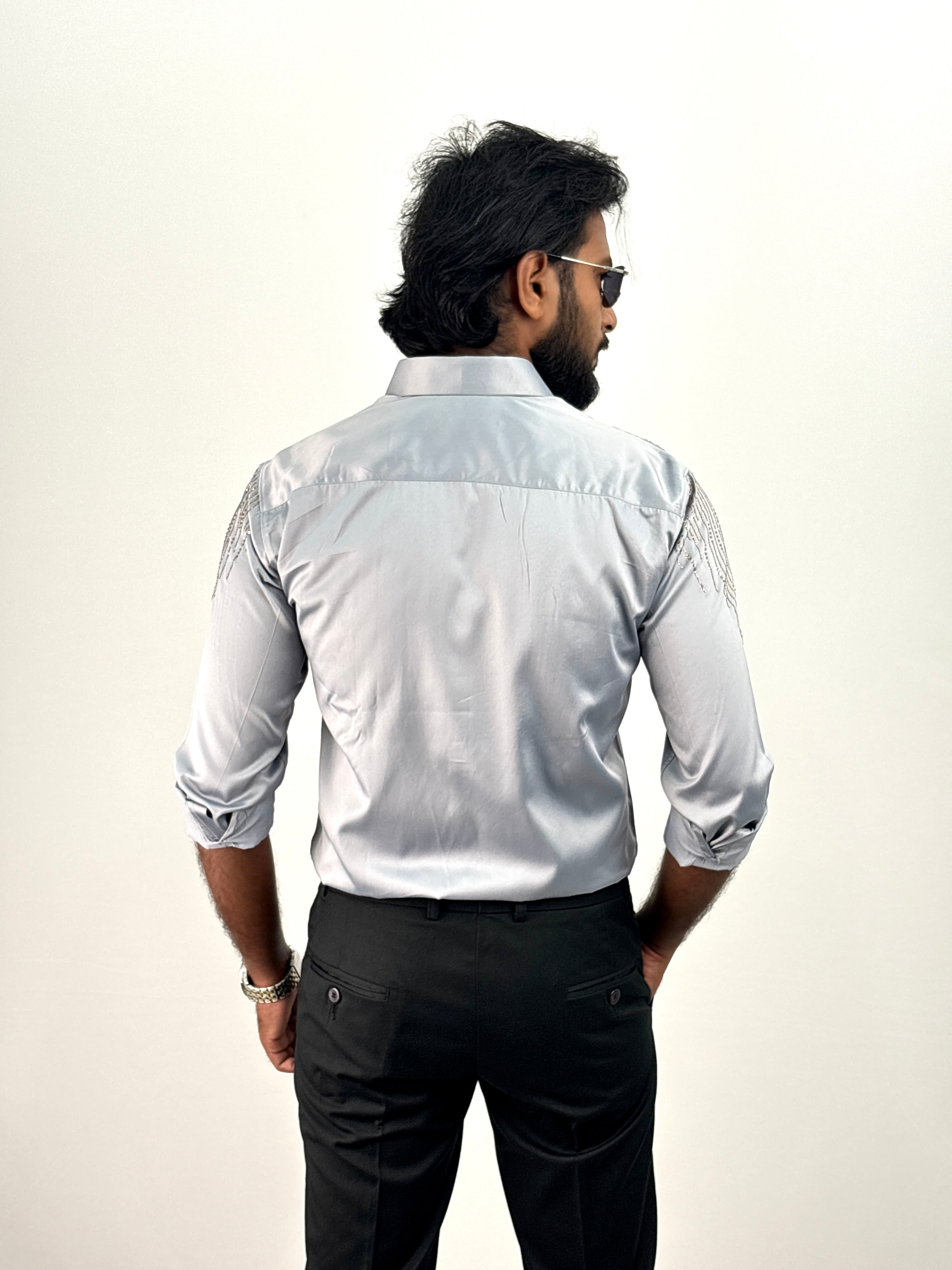 Grey Designer Stone Work Shirt 19