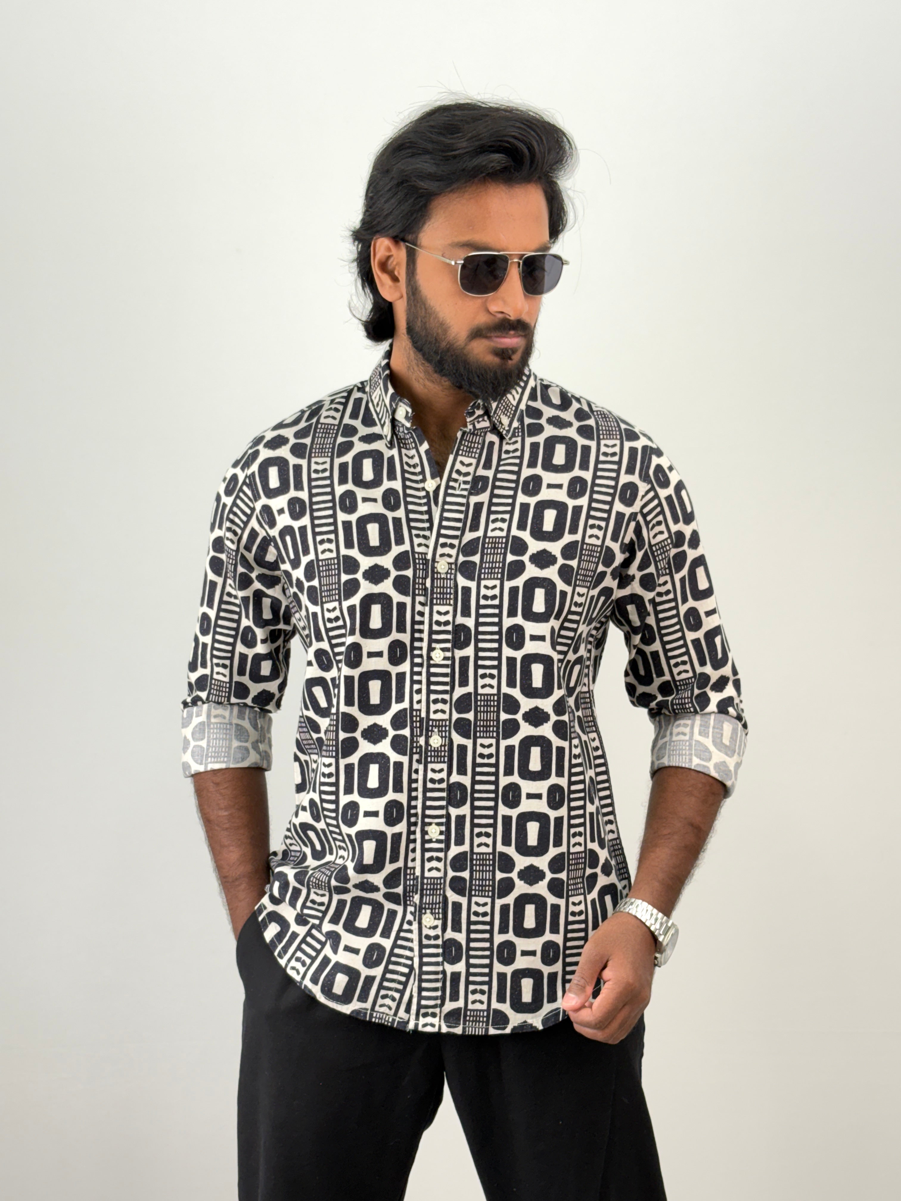 Black Linen Printed Shirt