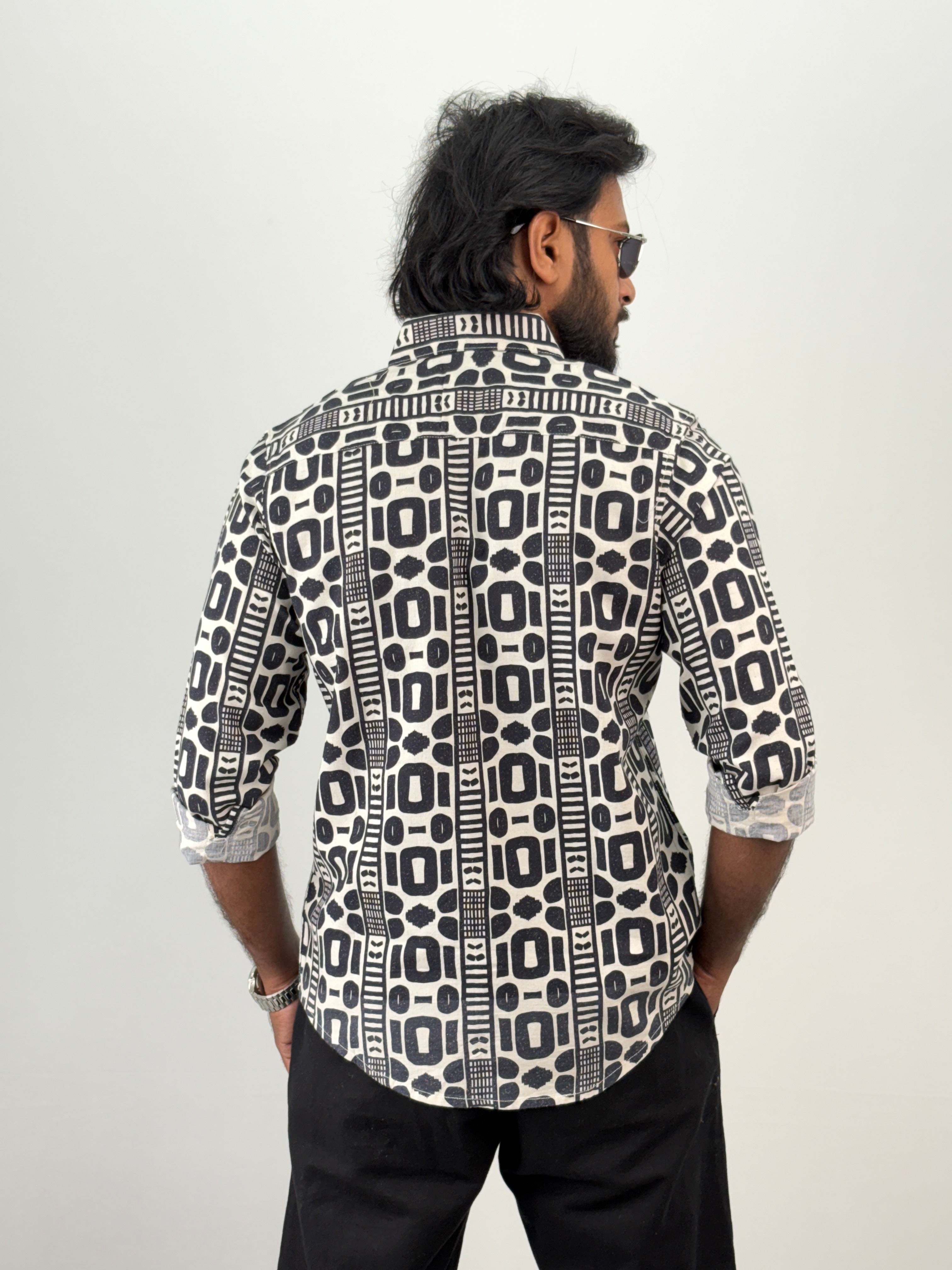 Black Linen Printed Shirt
