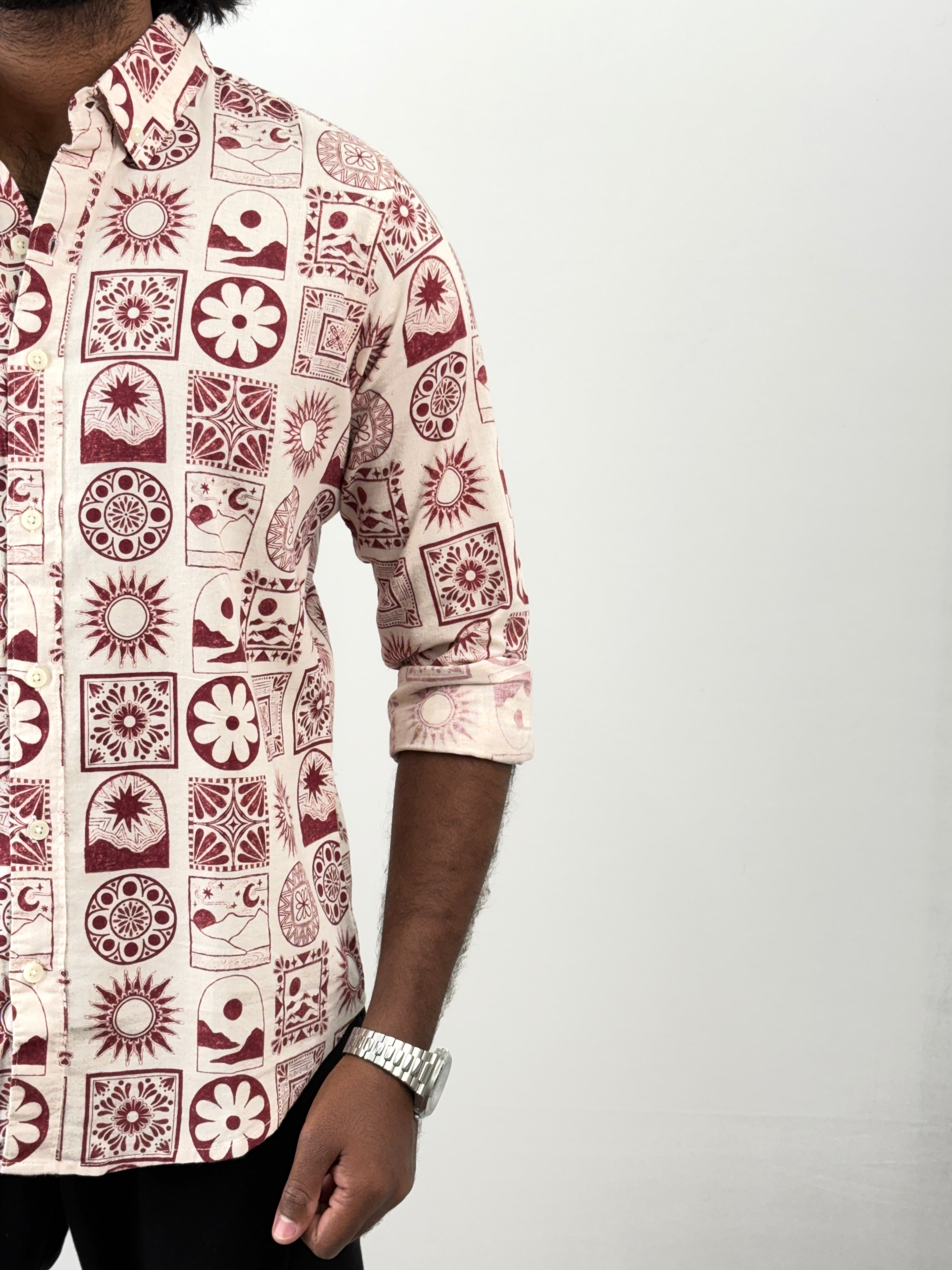 Brown Linen Printed Shirt